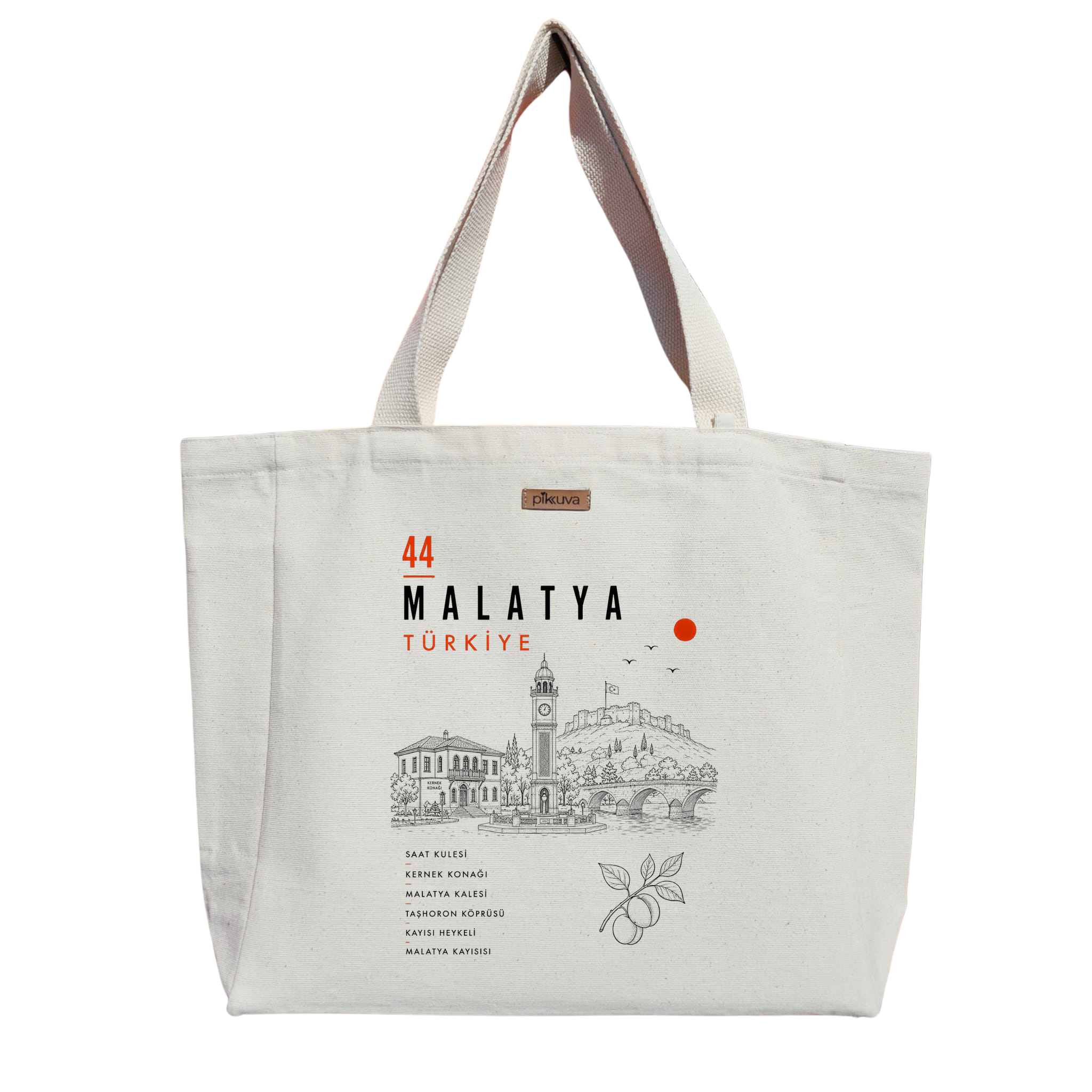 Natural Canvas Tote Bag, Natural Handle, White Velcro, Water Bottle Holder — 20x24