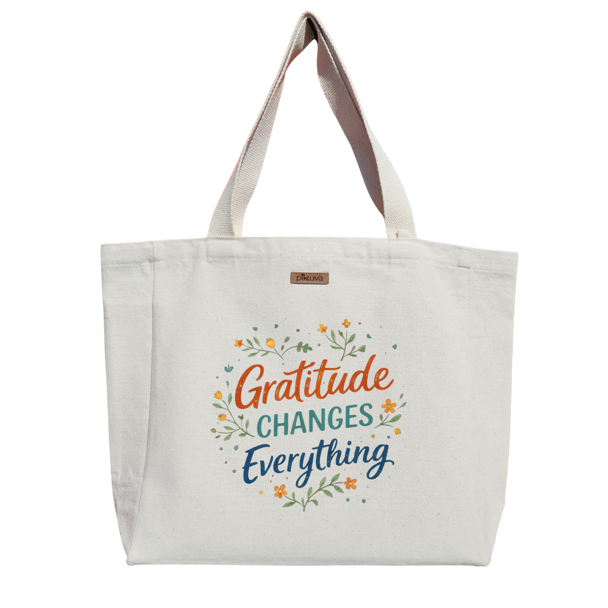 Natural Canvas Tote Bag, Natural Handle, White Velcro, Water Bottle Holder