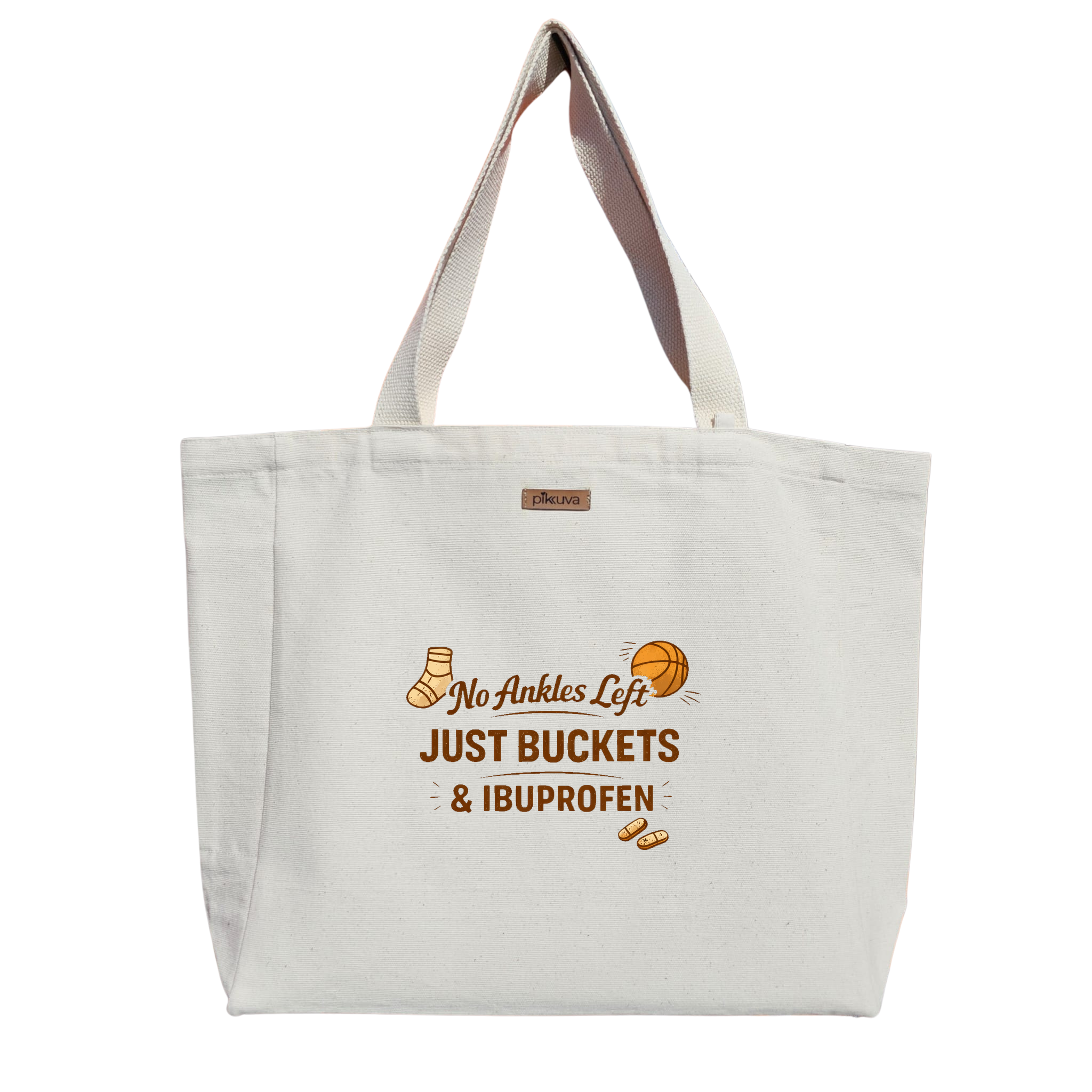 Natural Canvas Tote Bag, Natural Handle, White Velcro, Water Bottle Holder