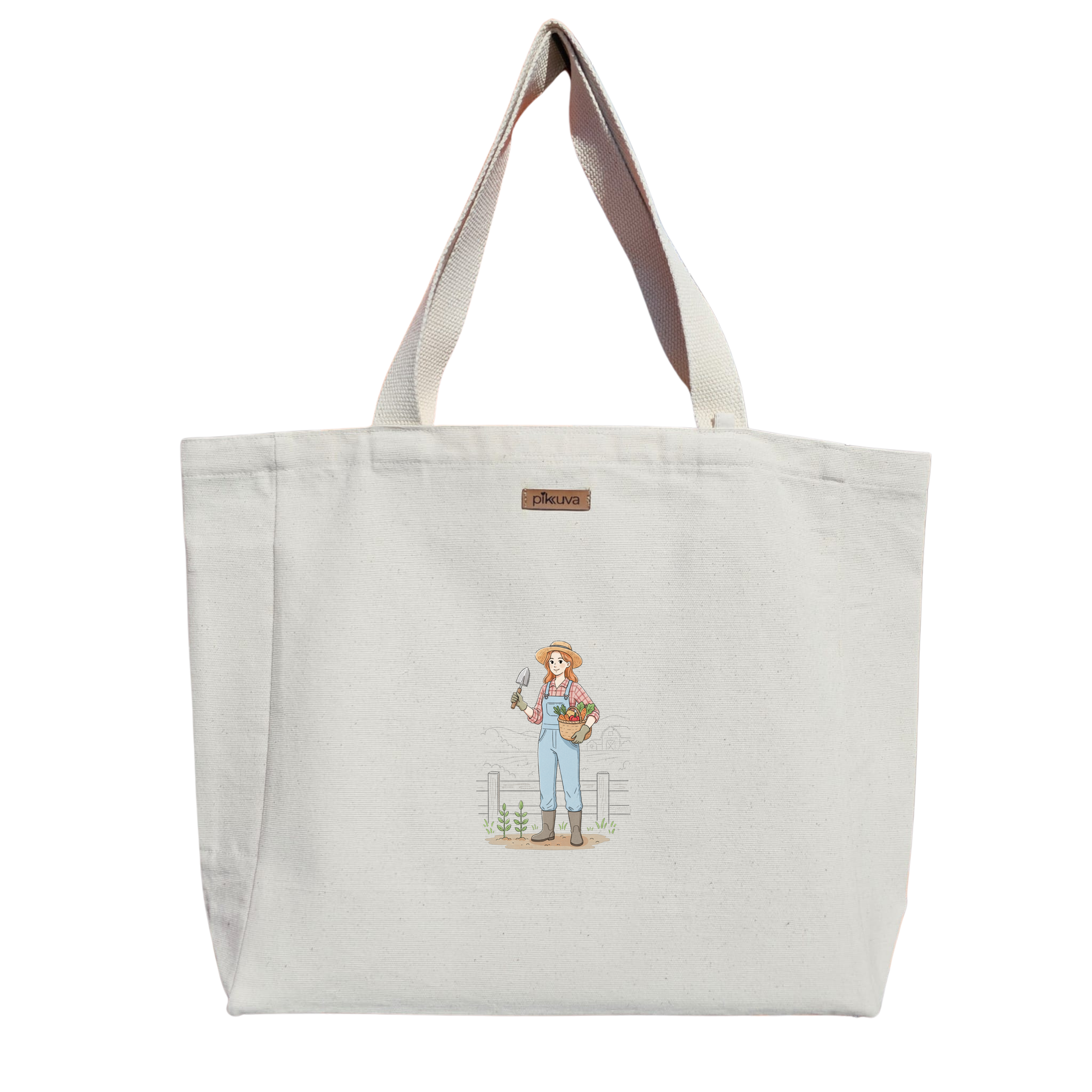 Natural Canvas Tote Bag, Natural Handle, White Velcro, Water Bottle Holder