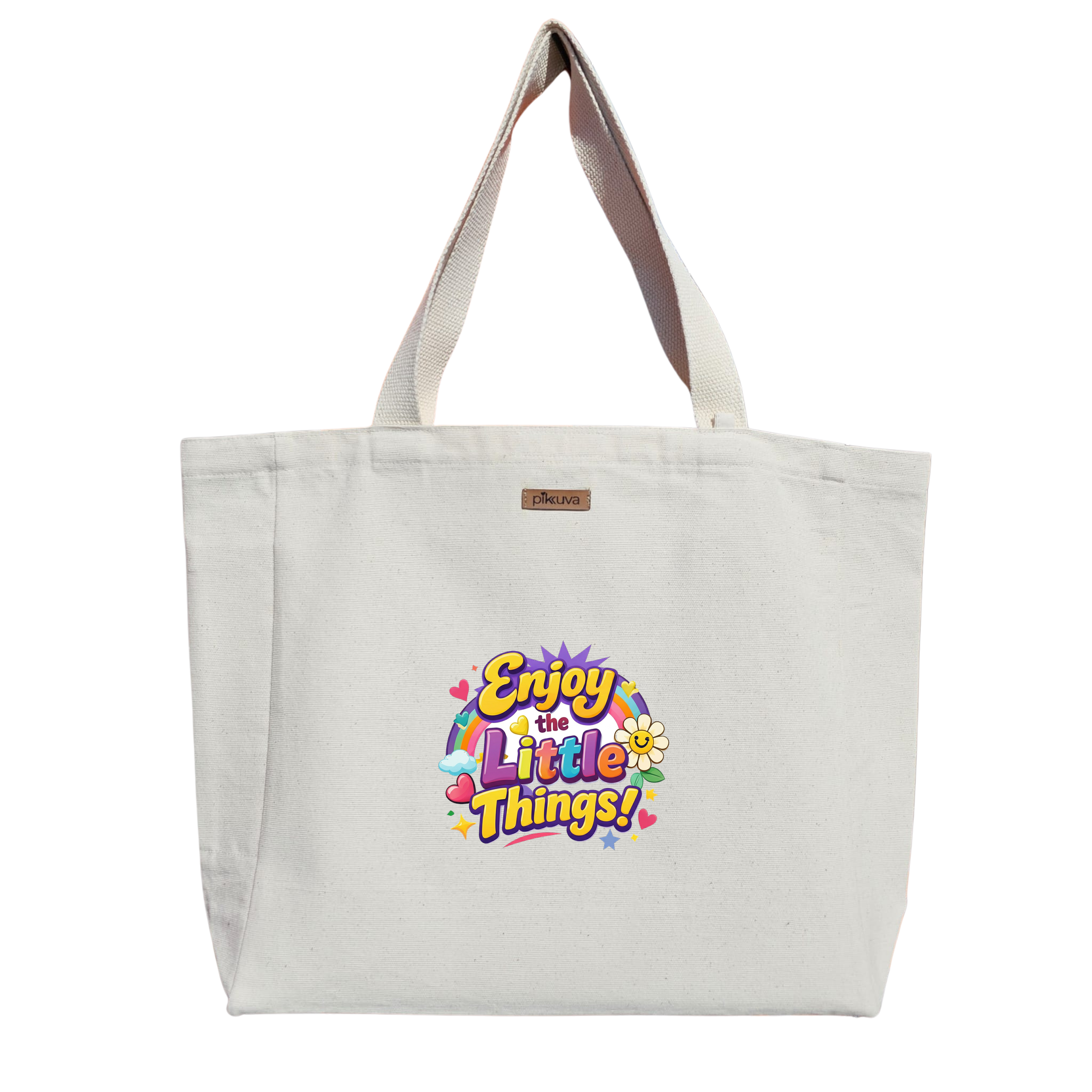Natural Canvas Tote Bag, Natural Handle, White Velcro, Water Bottle Holder