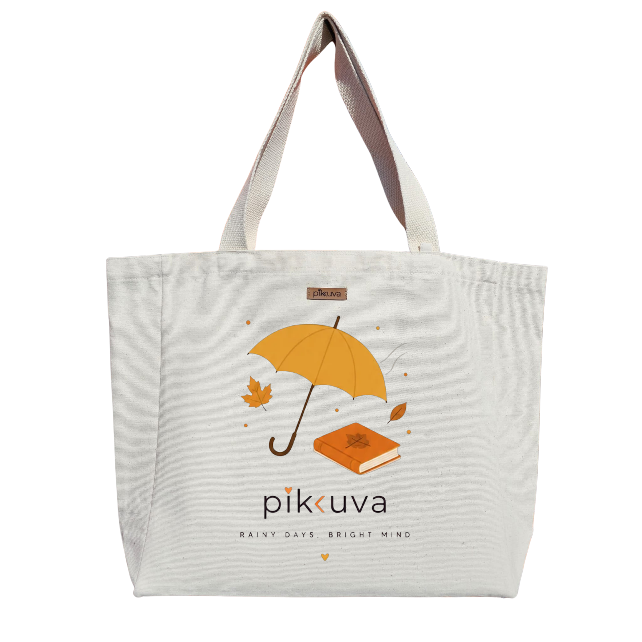 Natural Canvas Tote Bag, Natural Handle, White Velcro, Water Bottle Holder — 20x24