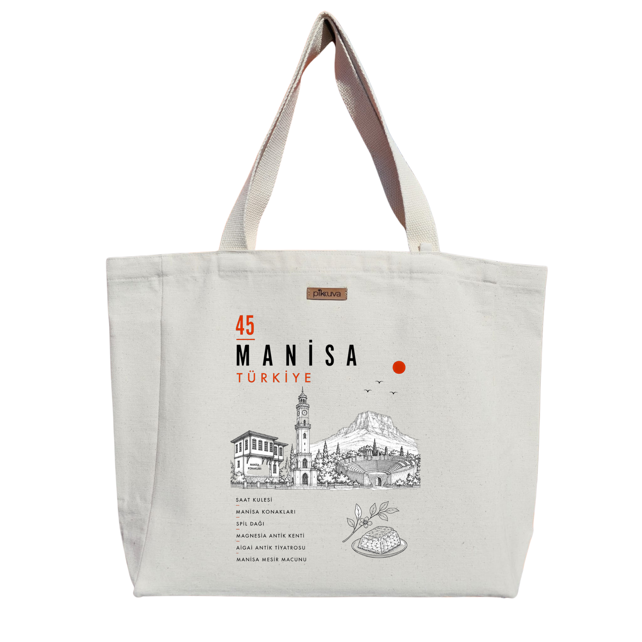 Natural Canvas Tote Bag, Natural Handle, White Velcro, Water Bottle Holder — 20x24