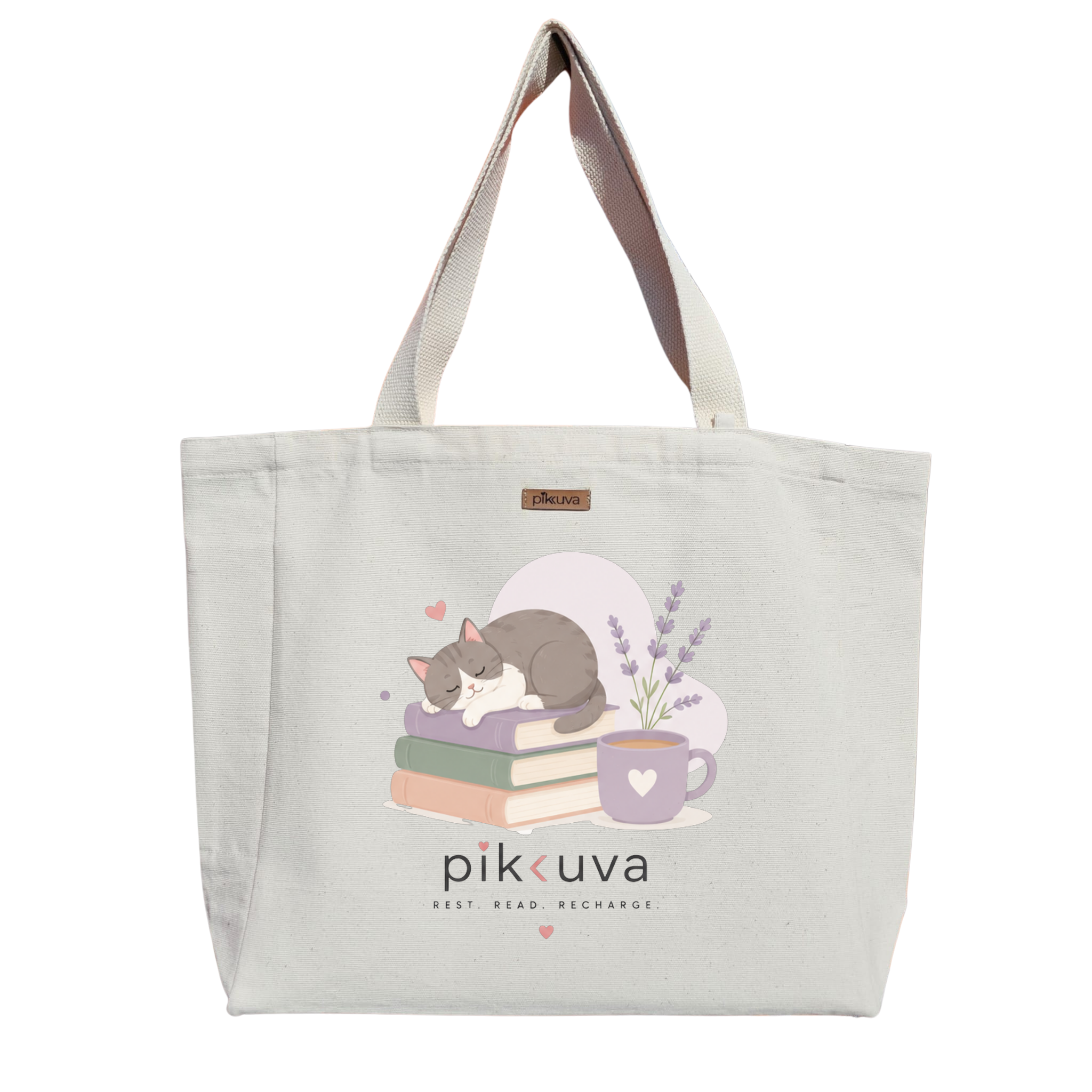 Natural Canvas Tote Bag, Natural Handle, White Velcro, Water Bottle Holder — 20x24