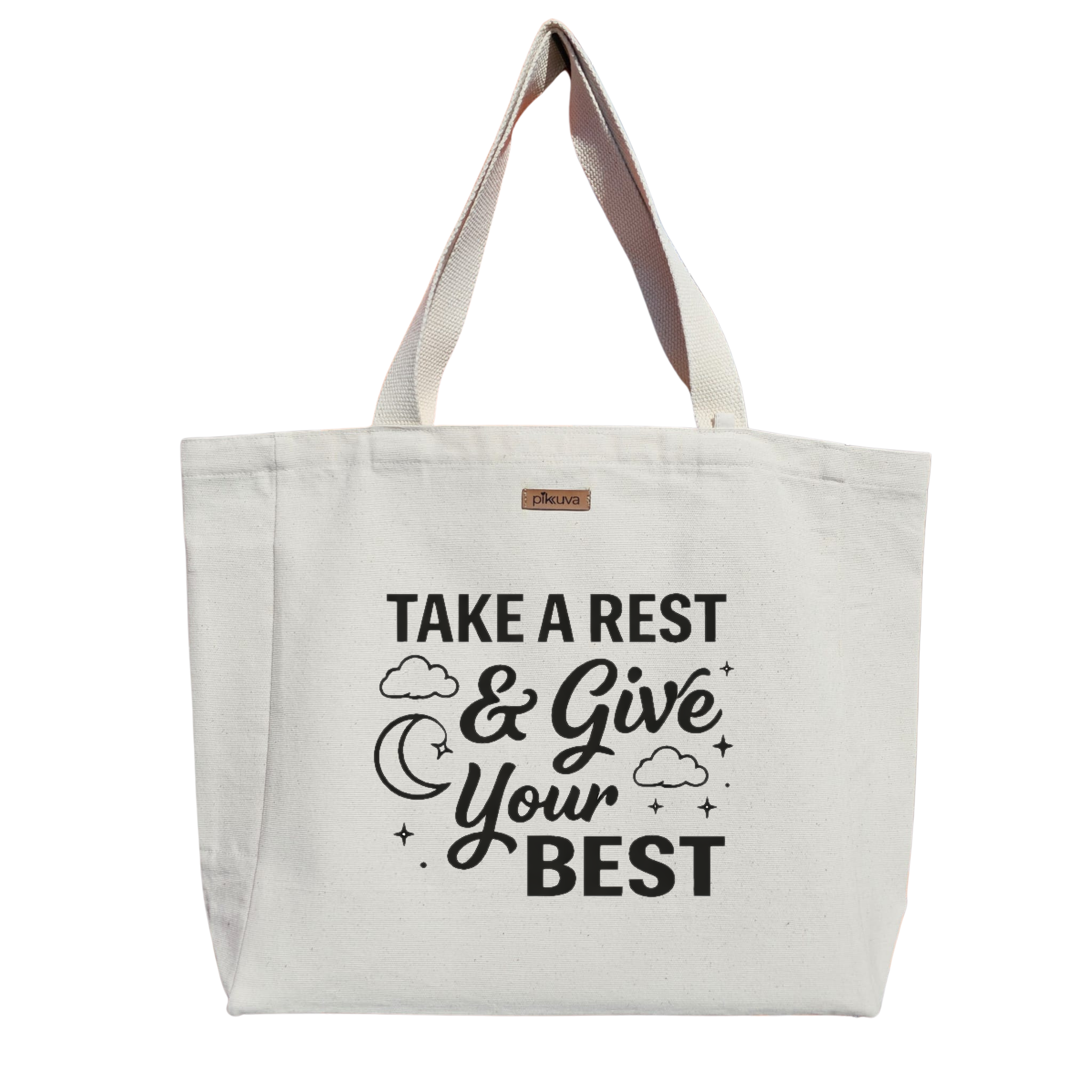 Natural Canvas Tote Bag, Natural Handle, White Velcro, Water Bottle Holder