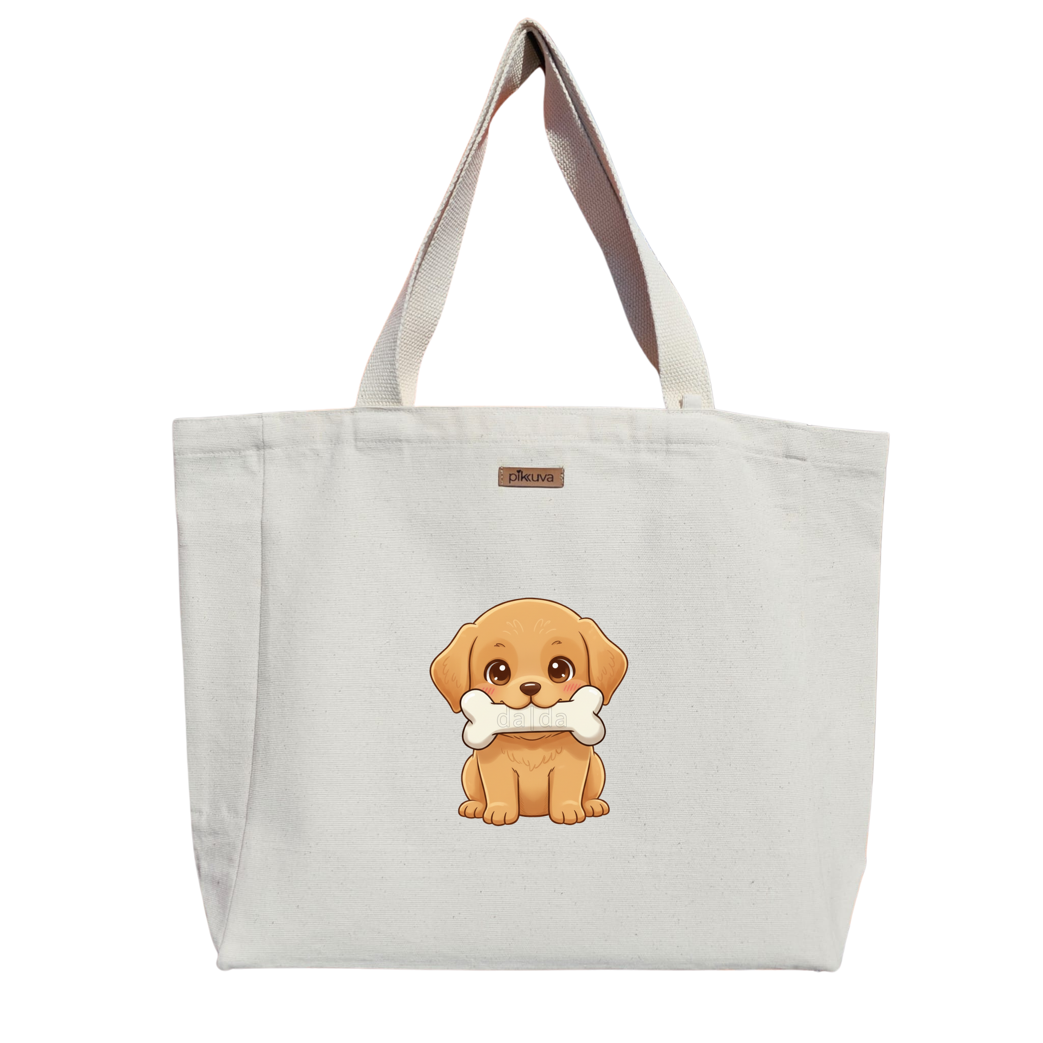Natural Canvas Tote Bag, Natural Handle, White Velcro, Water Bottle Holder — 12x20