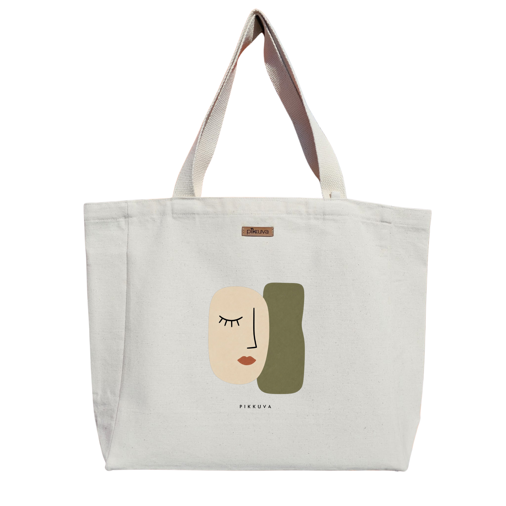 Natural Canvas Tote Bag, Natural Handle, White Velcro, Water Bottle Holder — 12x20