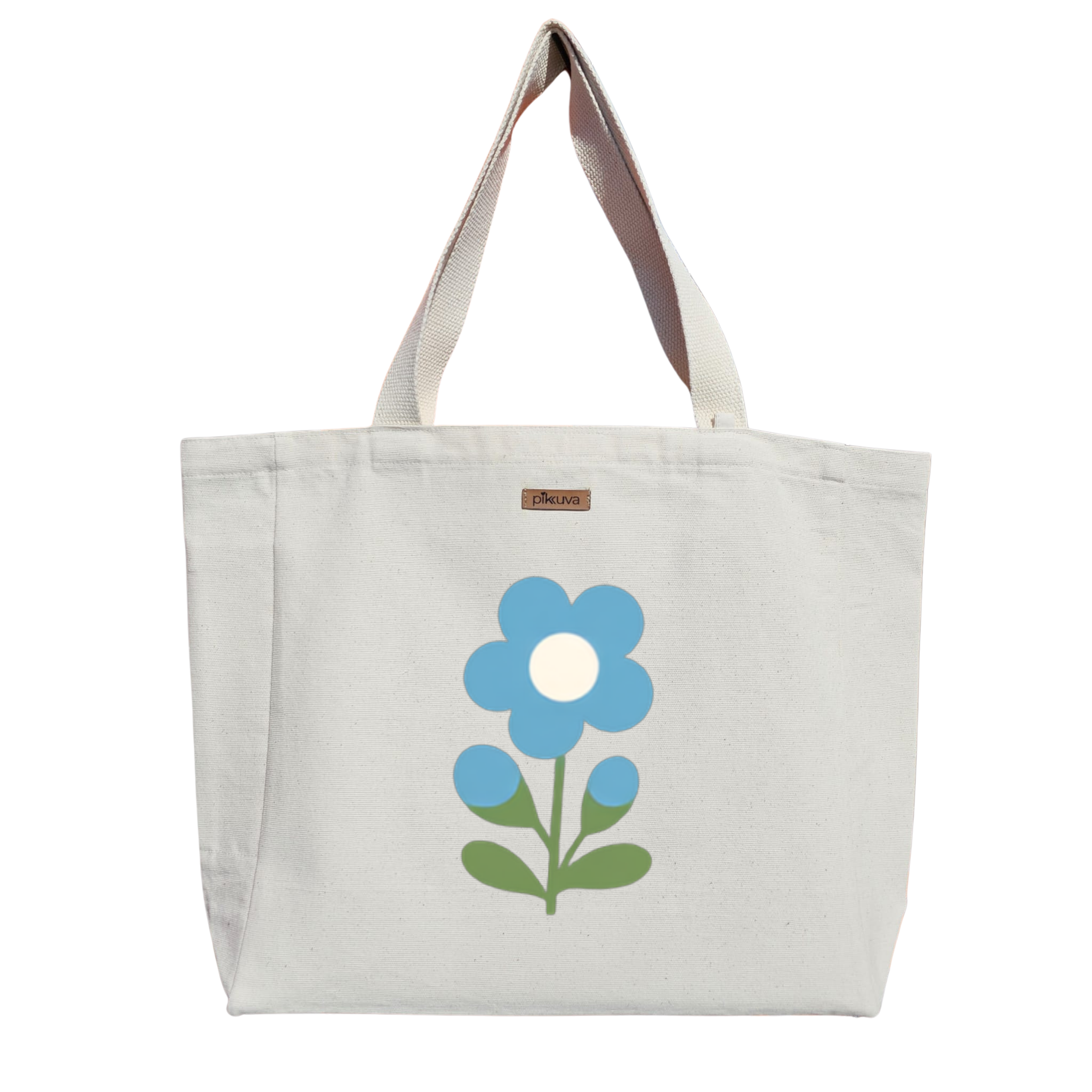 Natural Canvas Tote Bag, Natural Handle, White Velcro, Water Bottle Holder — 12x20