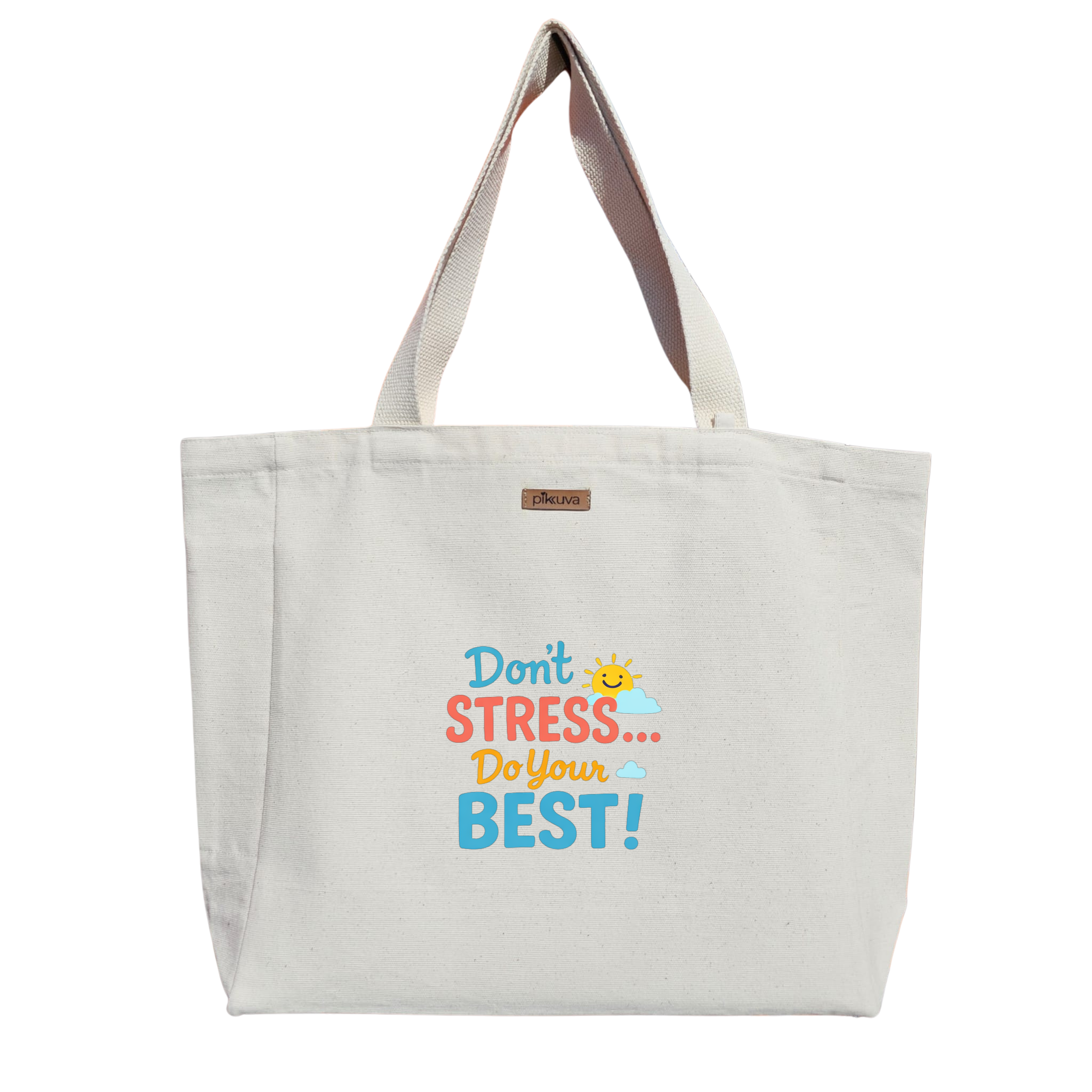 Natural Canvas Tote Bag, Natural Handle, White Velcro, Water Bottle Holder