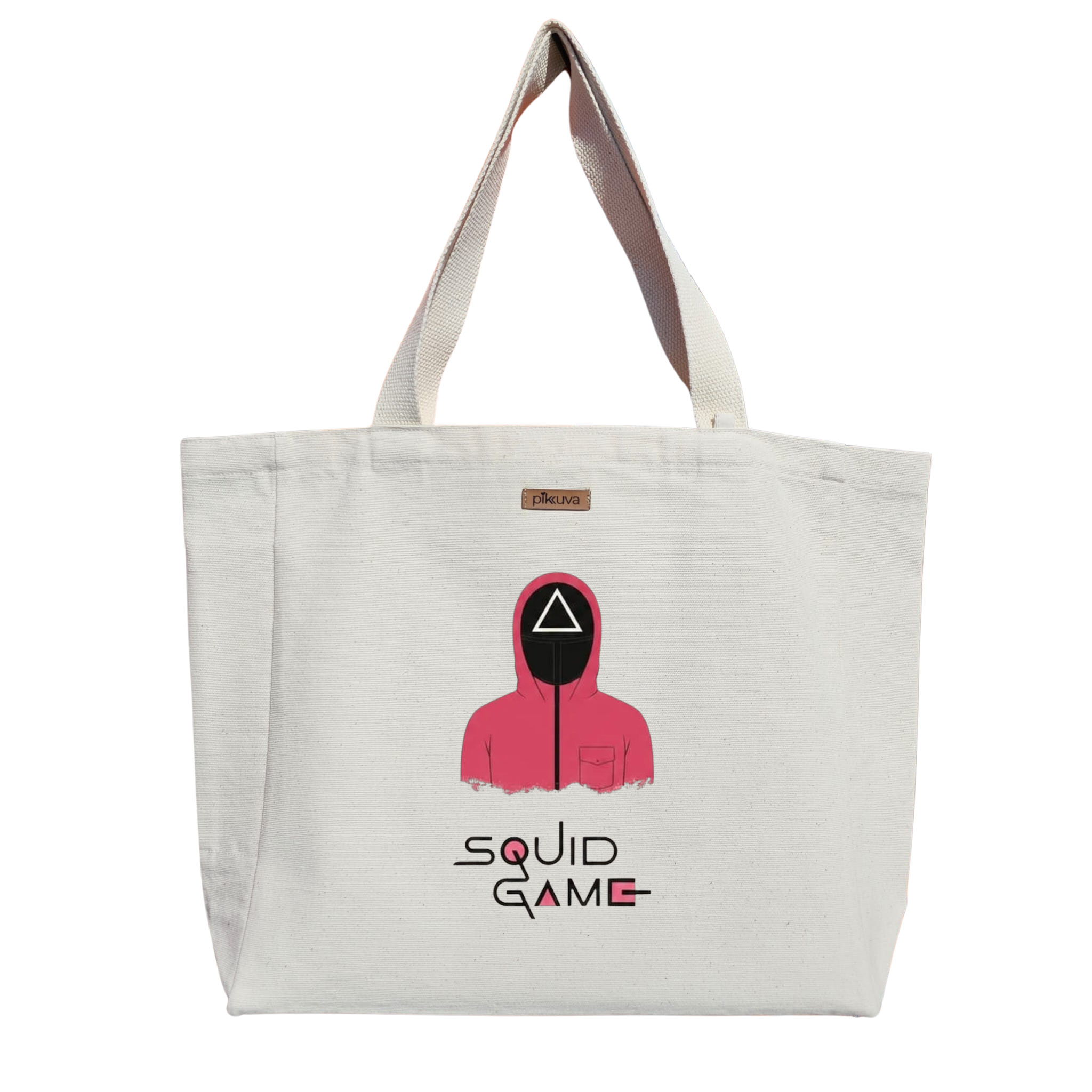 Natural Canvas Tote Bag, Natural Handle, White Velcro, Water Bottle Holder — 12x20