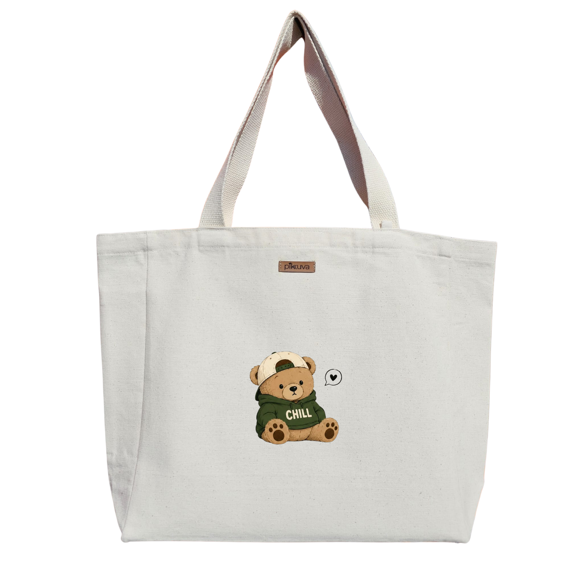 Natural Canvas Tote Bag, Natural Handle, White Velcro, Water Bottle Holder