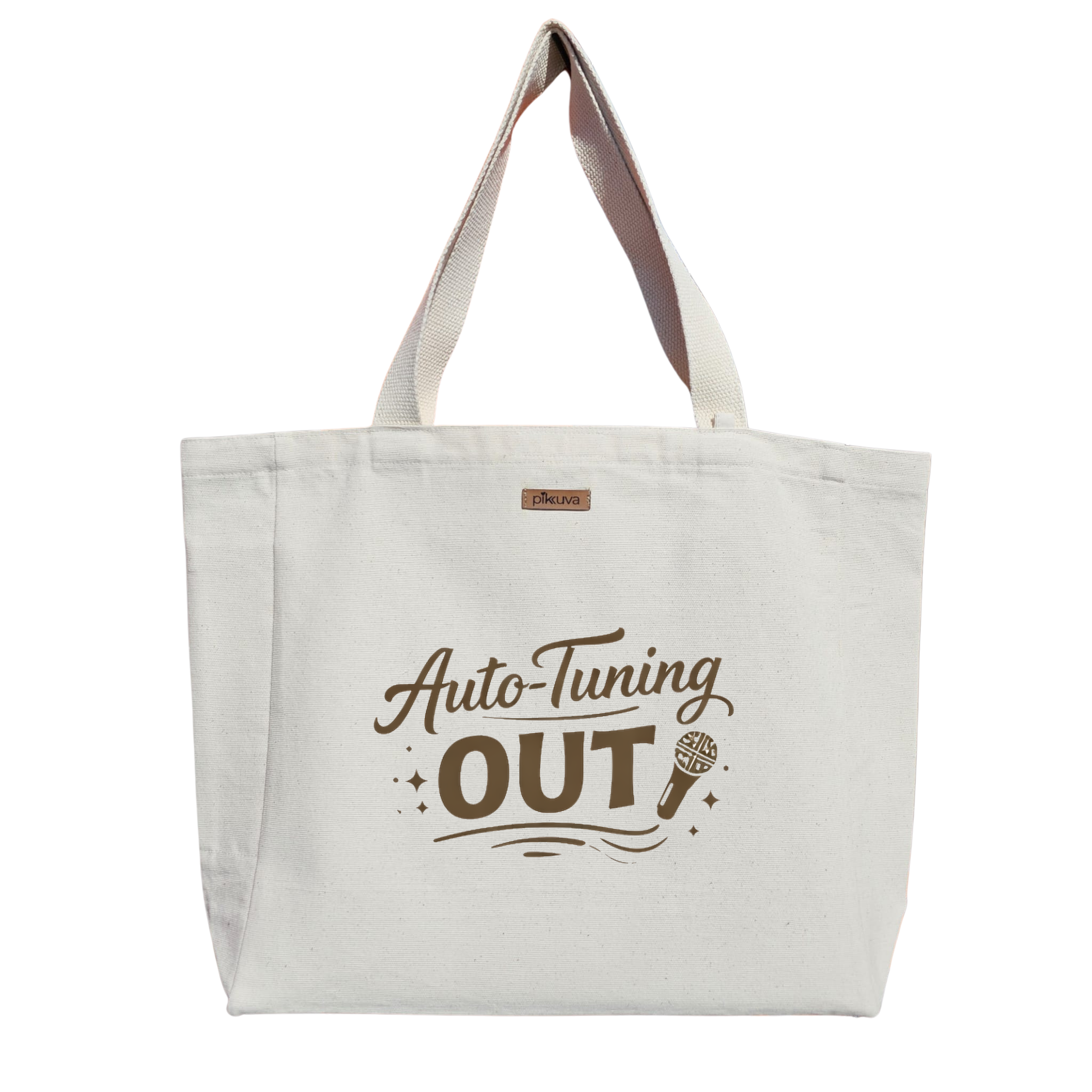 Natural Canvas Tote Bag, Natural Handle, White Velcro, Water Bottle Holder — 20x24