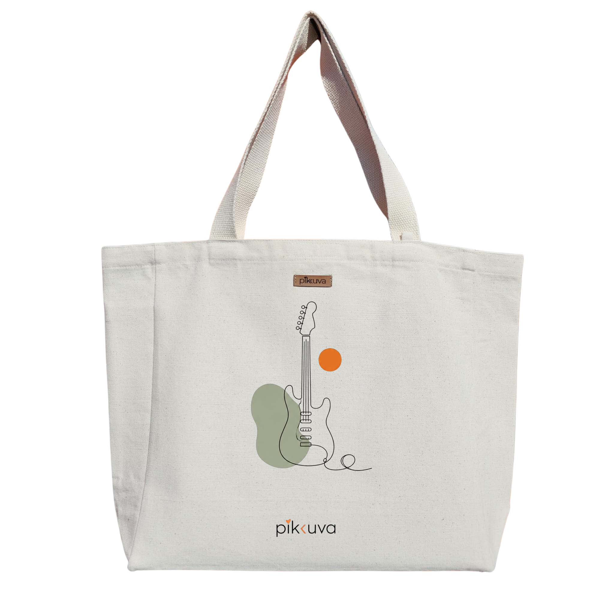 Natural Canvas Tote Bag, Natural Handle, White Velcro, Water Bottle Holder — 20x24