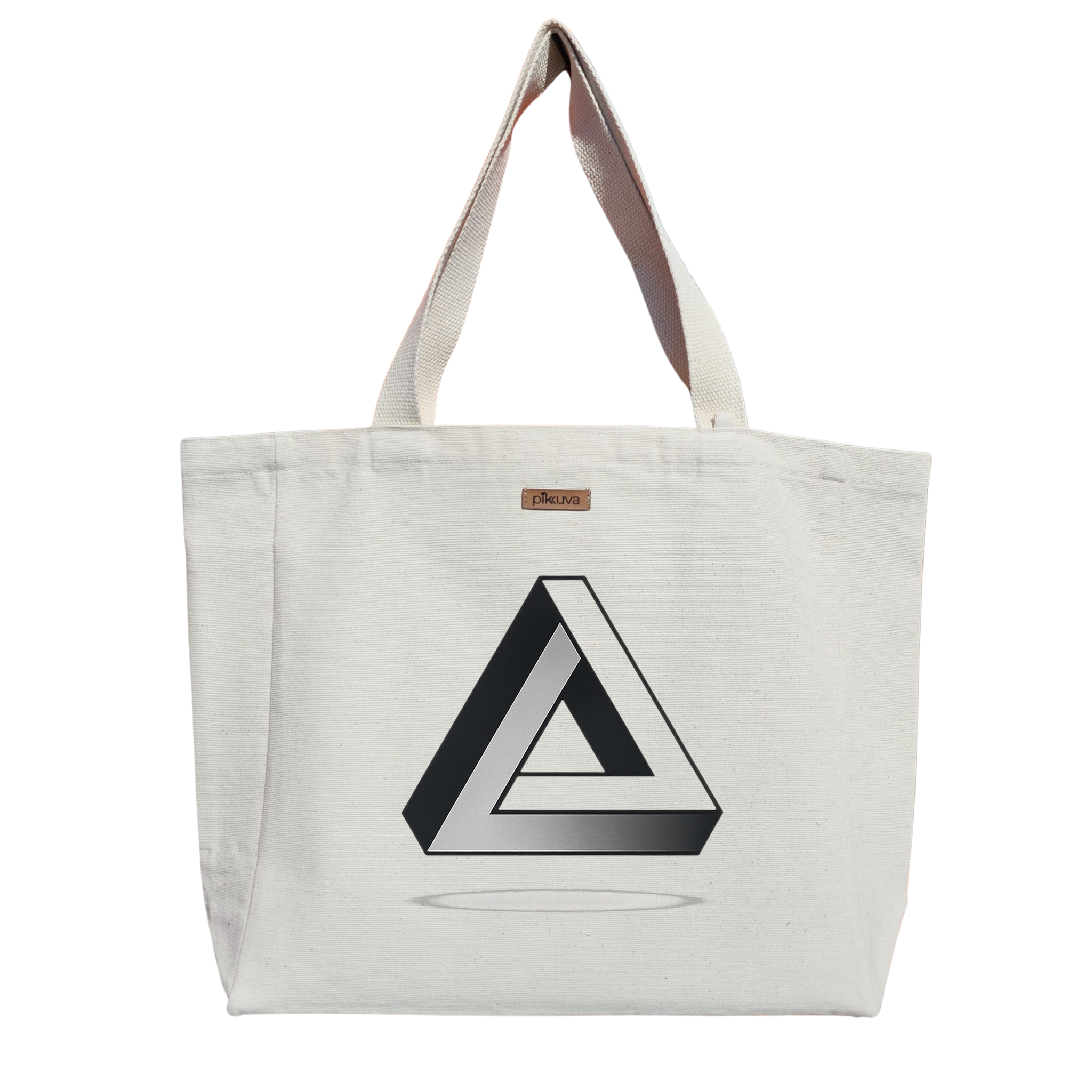 Natural Canvas Tote Bag, Natural Handle, White Velcro, Water Bottle Holder — 20x24
