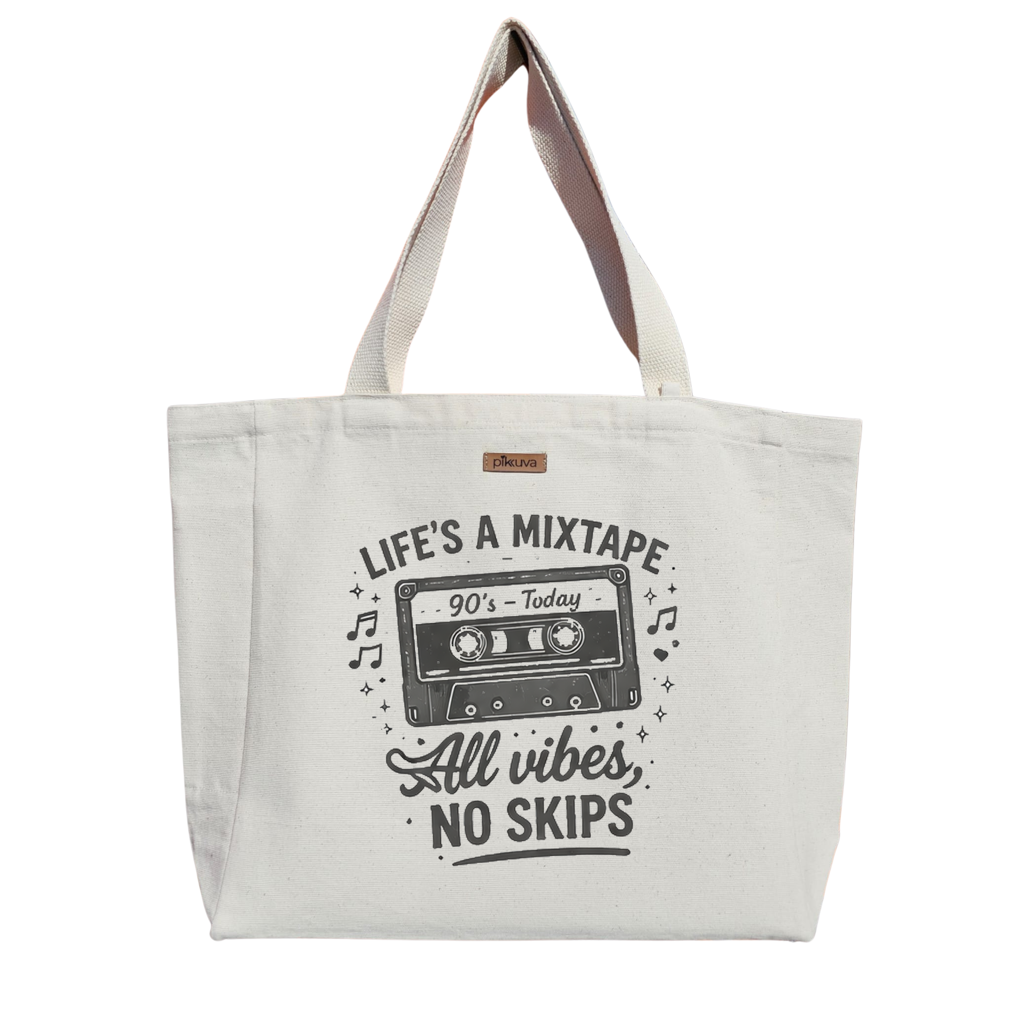 Natural Canvas Tote Bag, Natural Handle, White Velcro, Water Bottle Holder — 20x24