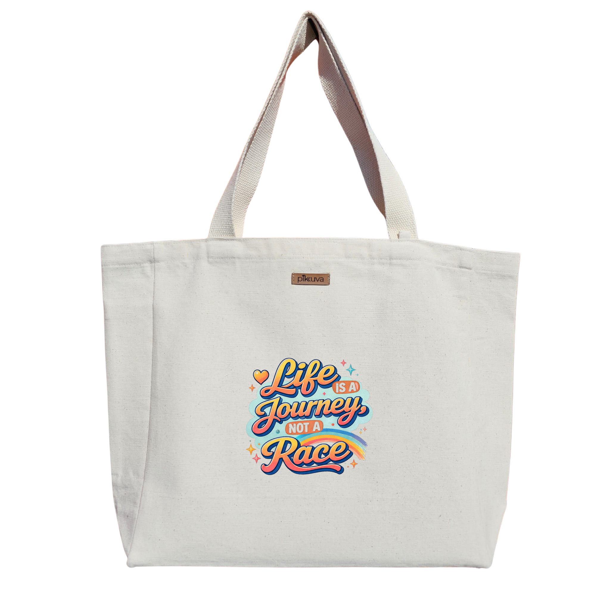 Natural Canvas Tote Bag, Natural Handle, White Velcro, Water Bottle Holder