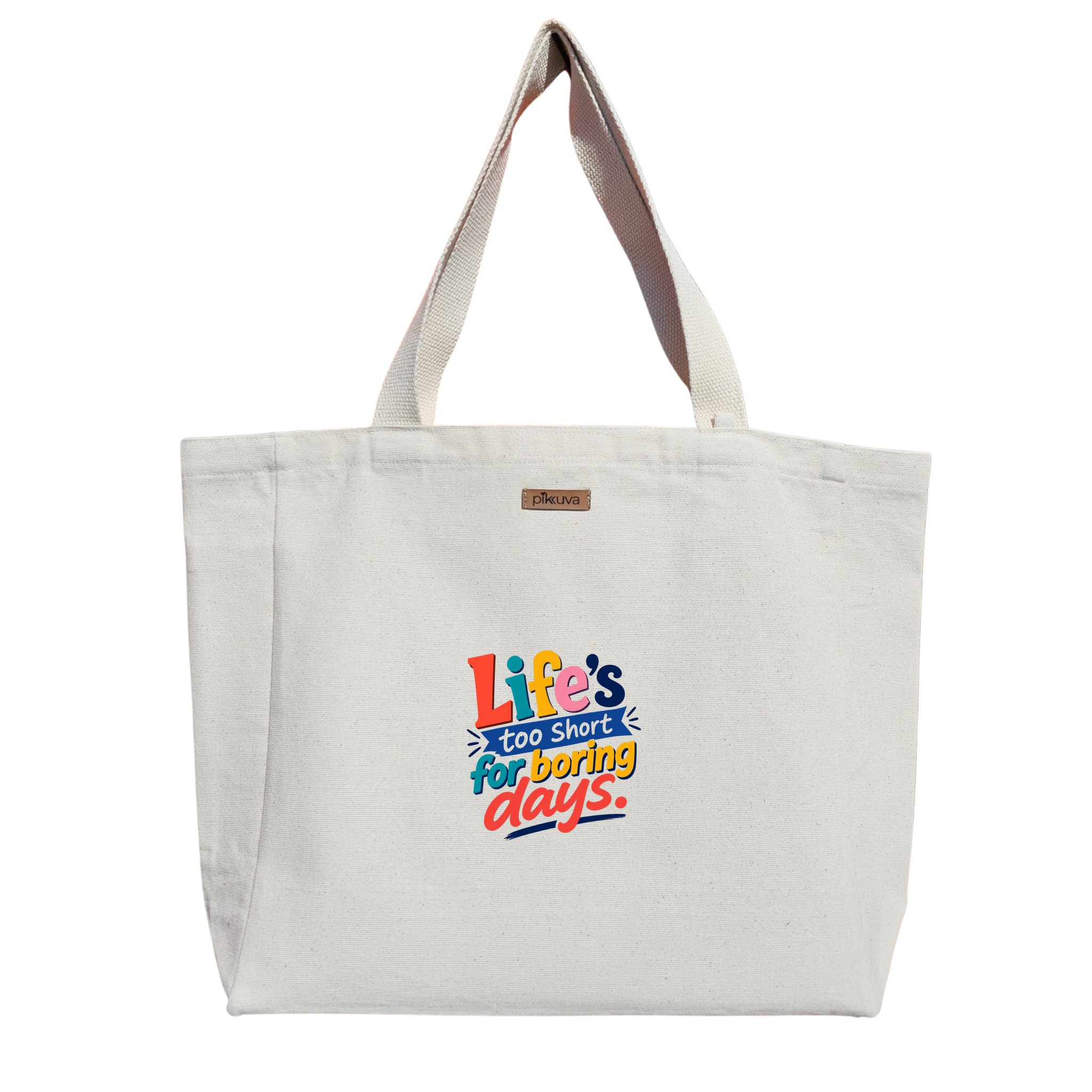 Natural Canvas Tote Bag, Natural Handle, White Velcro, Water Bottle Holder