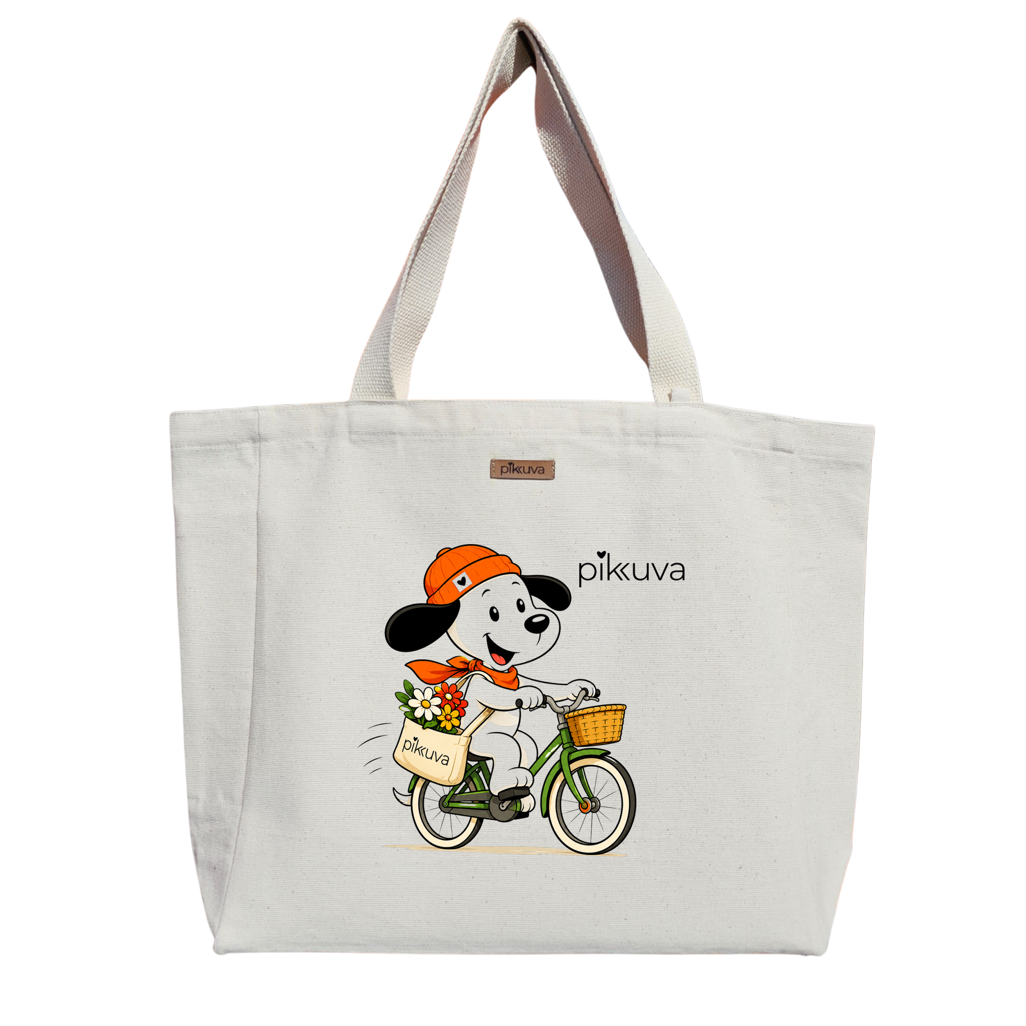 Kanvas Bez Çanta - Bisikletli Sevimli Köpek — 20x24