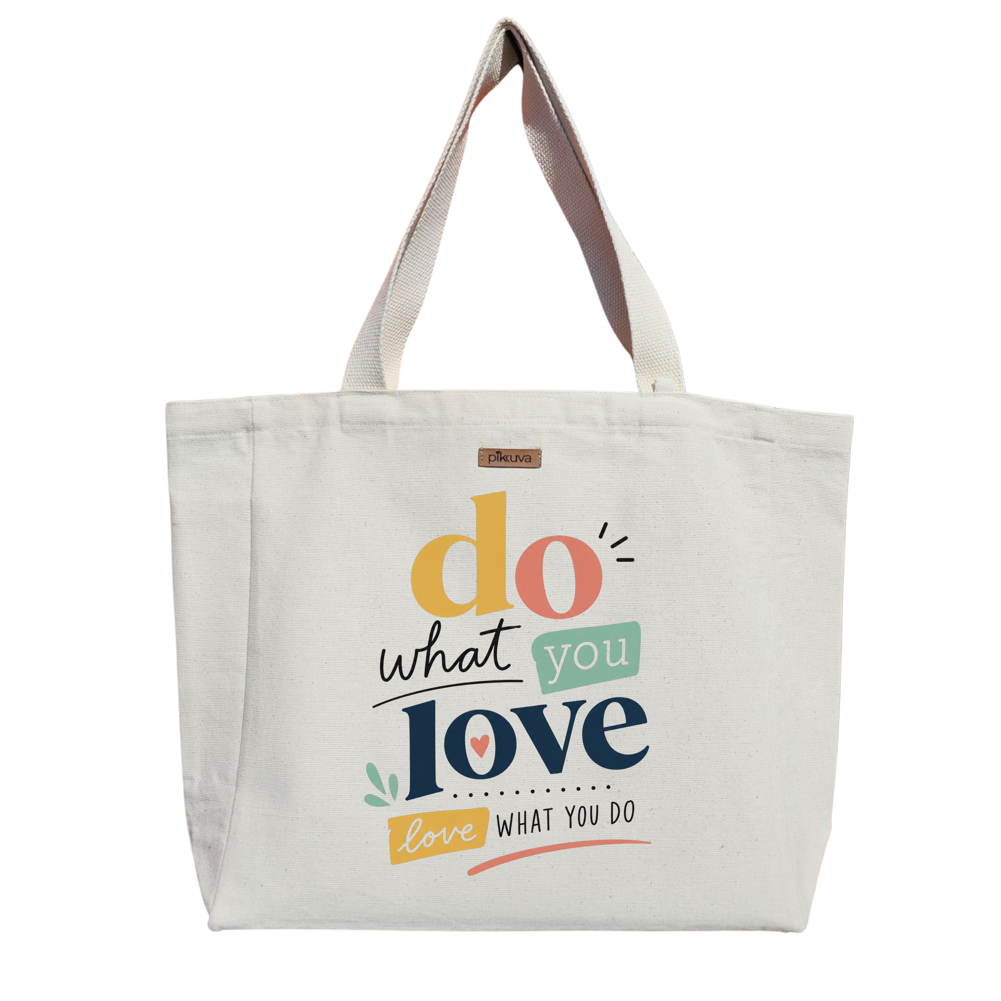 Natural Canvas Tote Bag, Natural Handle, White Velcro, Water Bottle Holder — 20x24