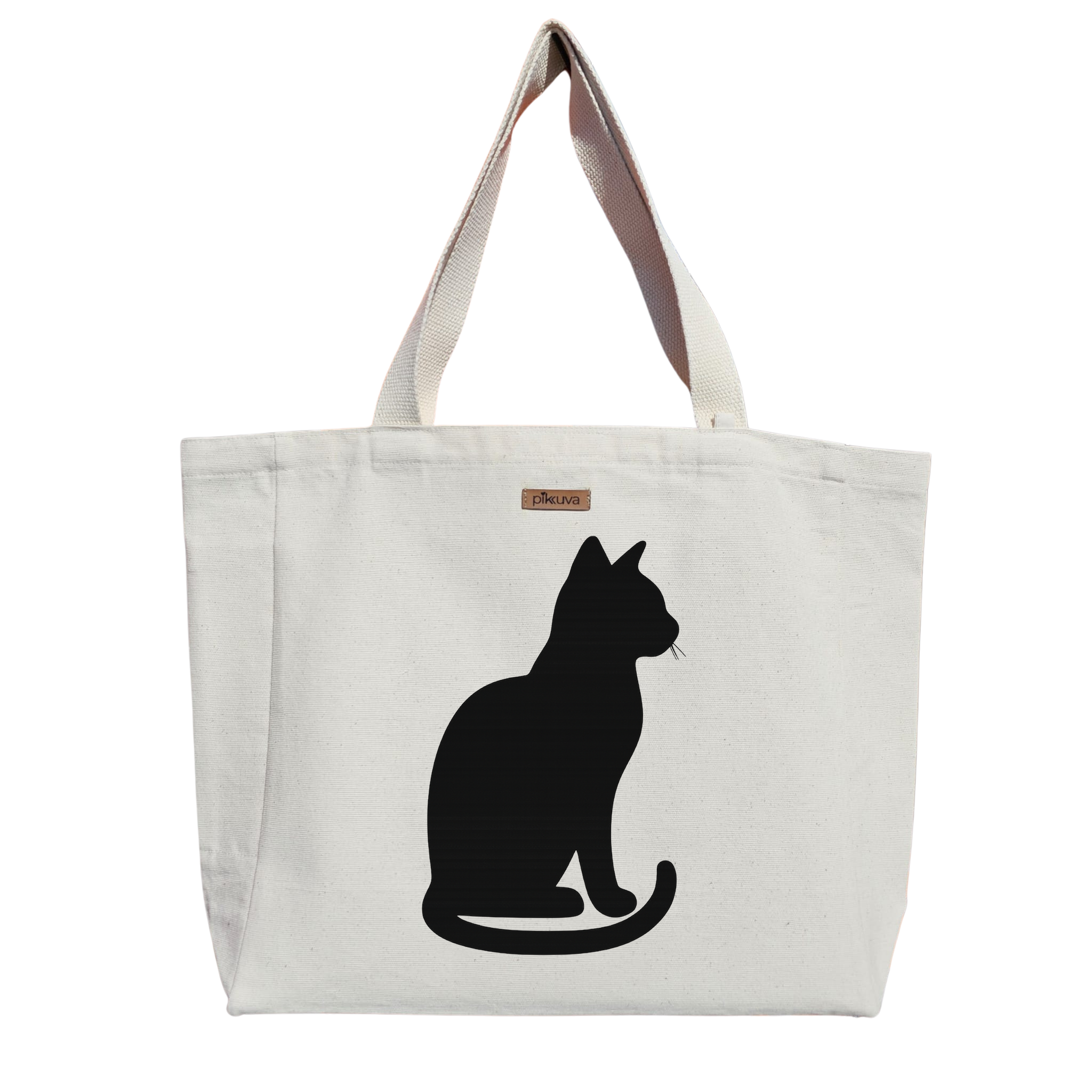 Siyah Kedi Silueti Black Cat Silhouette Baskılı Naturel Kanvas Bez Çanta Sap Beyaz Cırt Cırtlı Suluk Tutuculu — 20x24