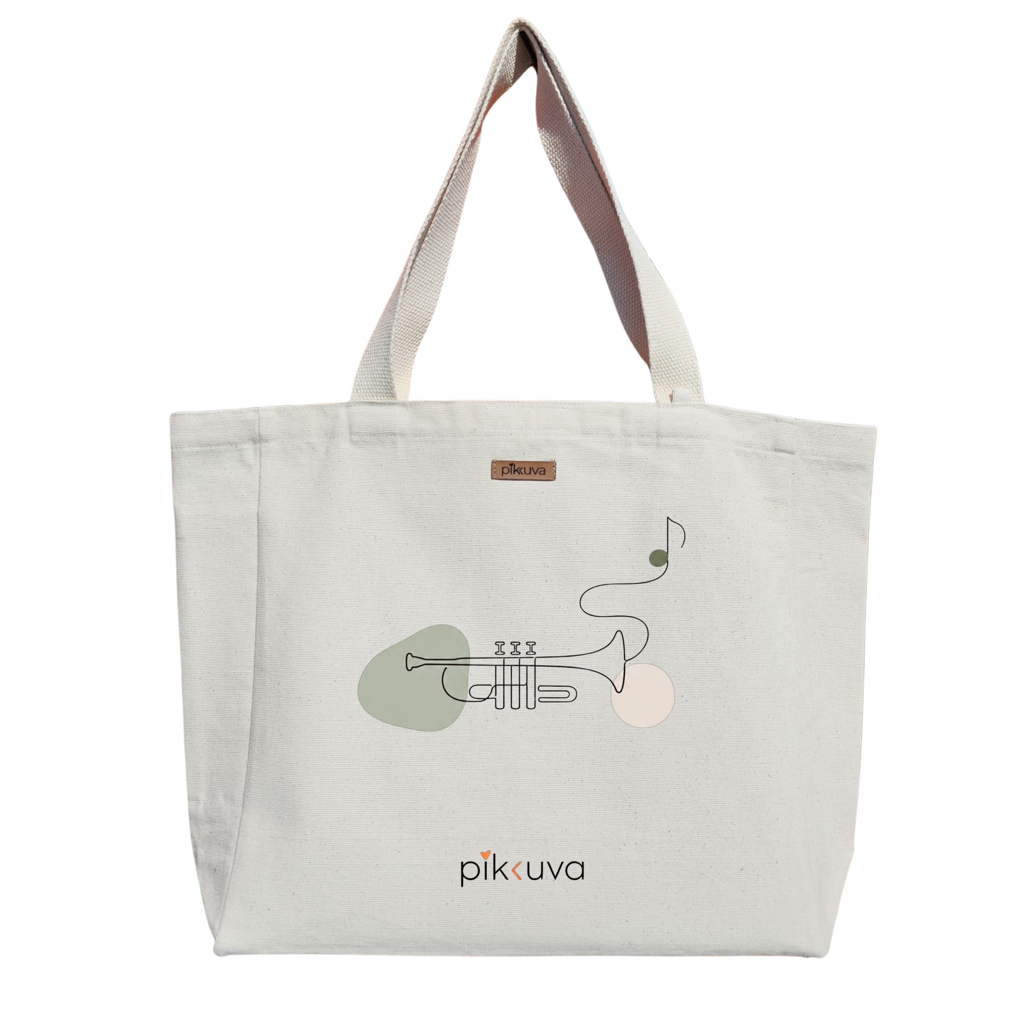 Natural Canvas Tote Bag, Natural Handle, White Velcro, Water Bottle Holder — 20x24