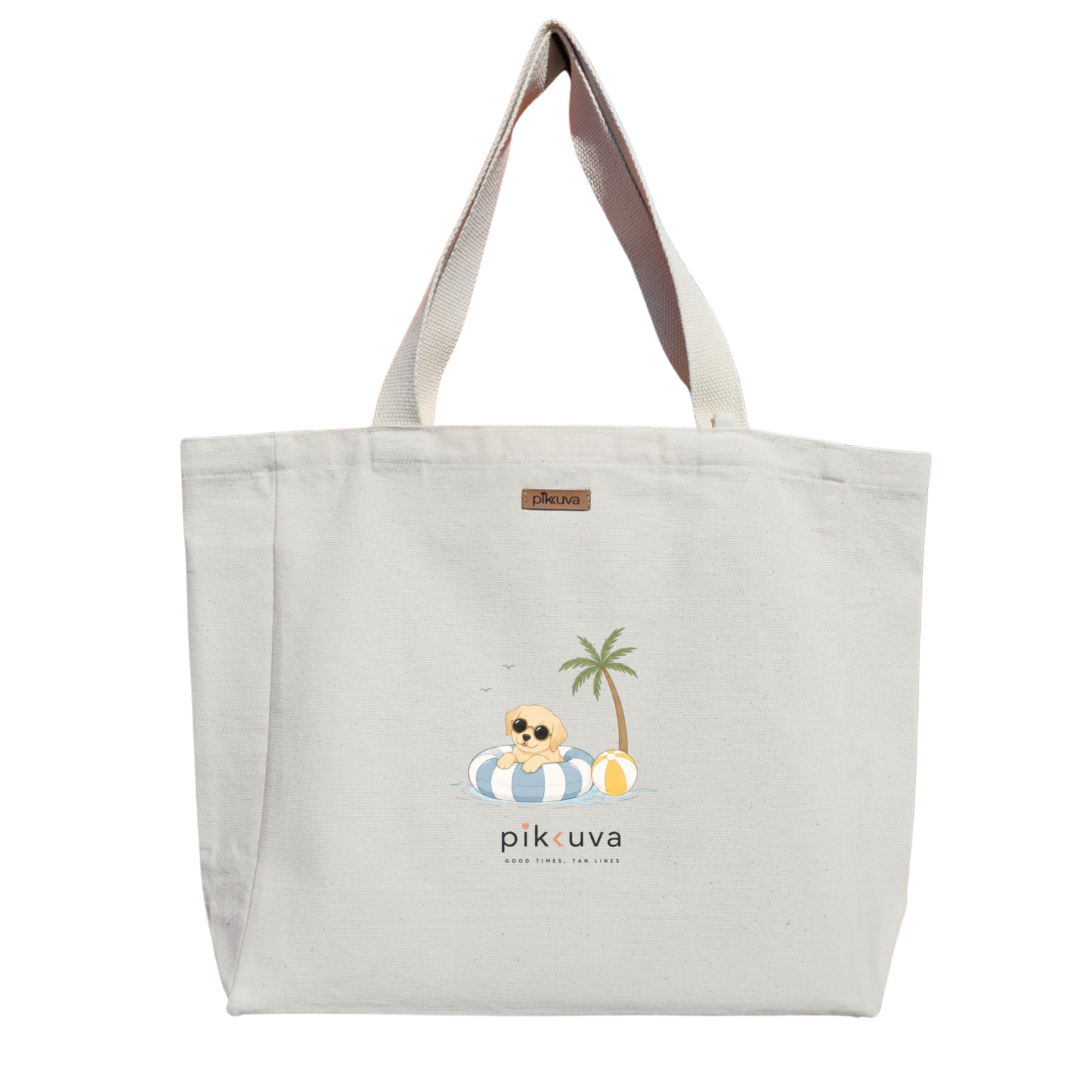 Natural Canvas Tote Bag, Natural Handle, White Velcro, Water Bottle Holder — 12x20
