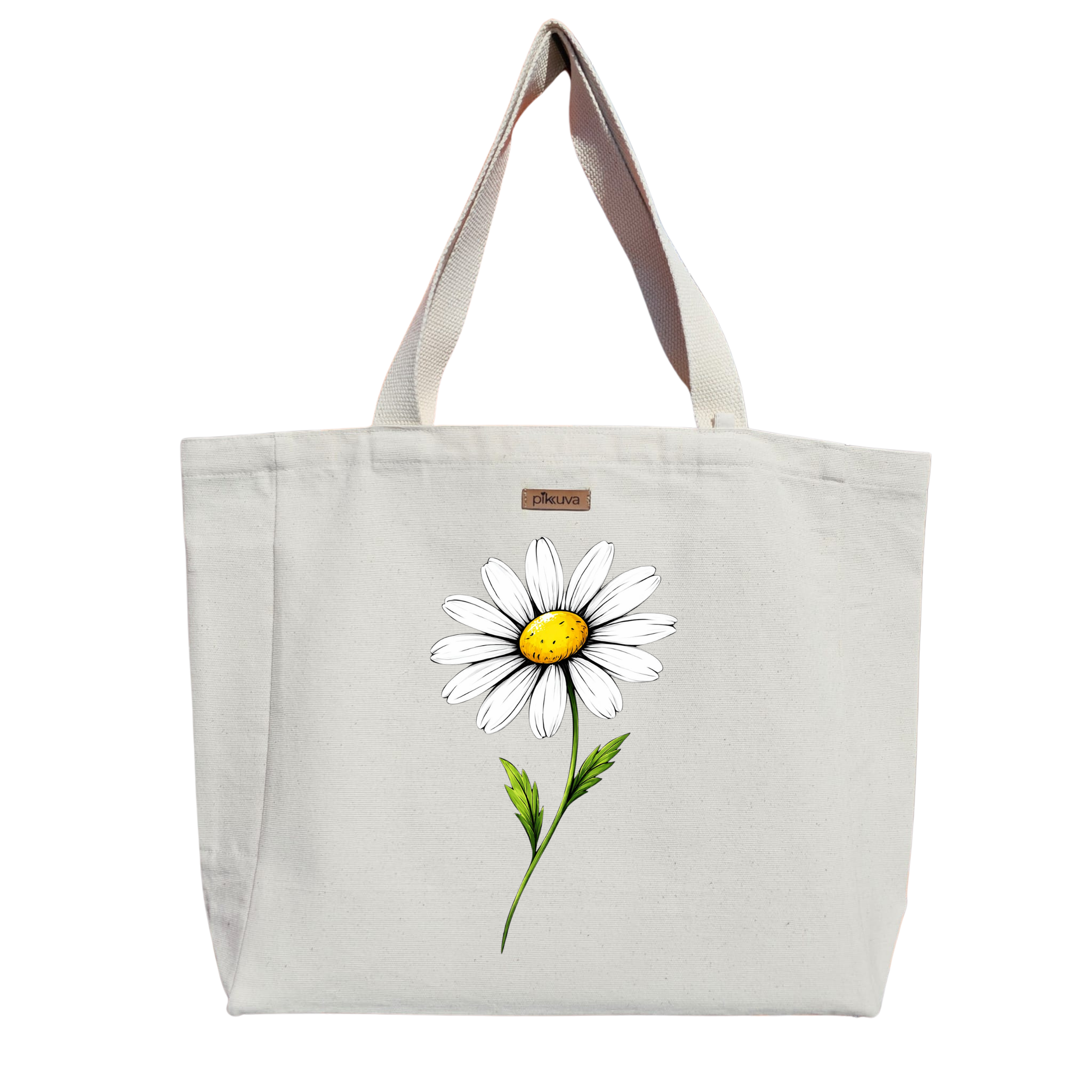 Natural Canvas Tote Bag, Natural Handle, White Velcro, Water Bottle Holder — 20x24