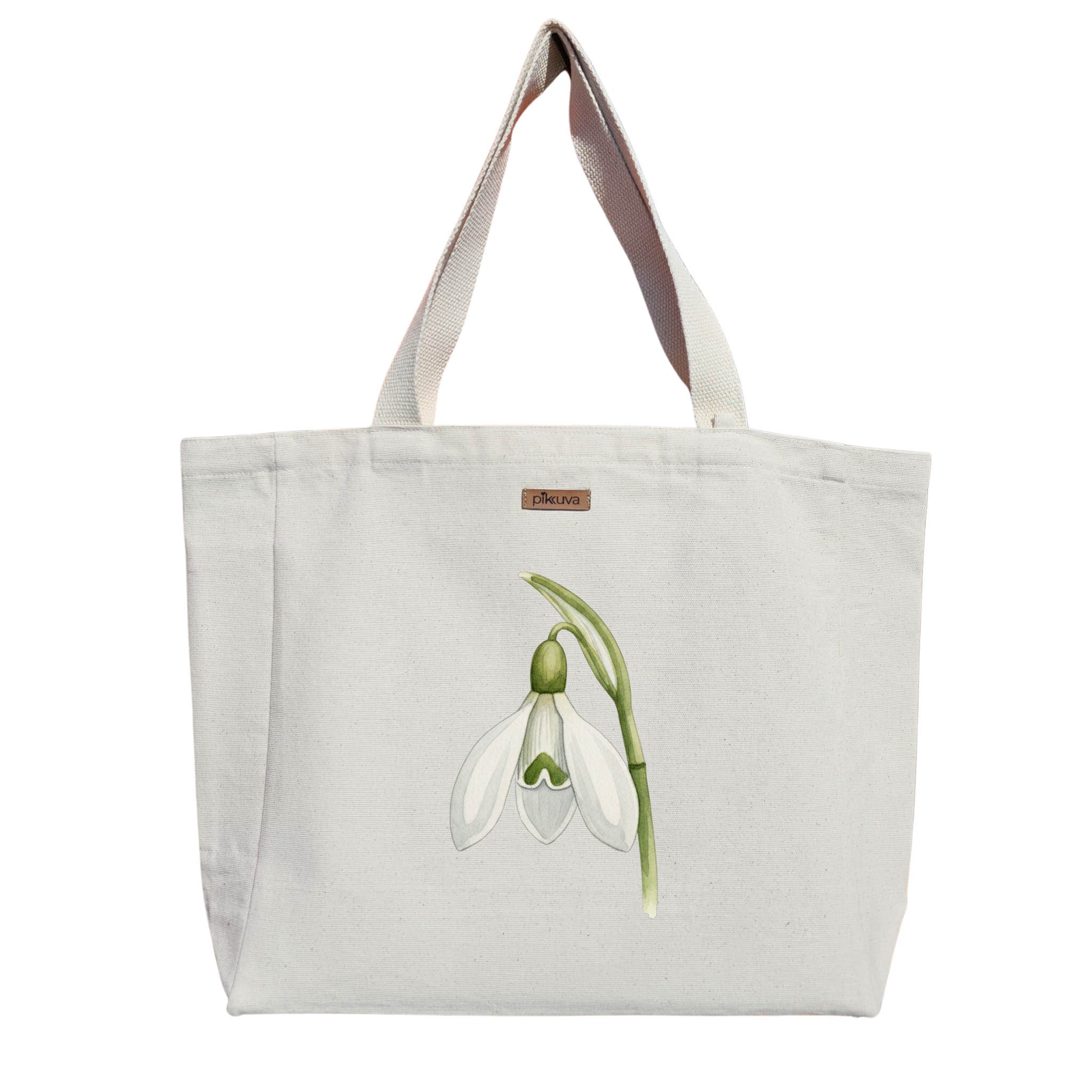 Natural Canvas Tote Bag, Natural Handle, White Velcro, Water Bottle Holder — 12x20
