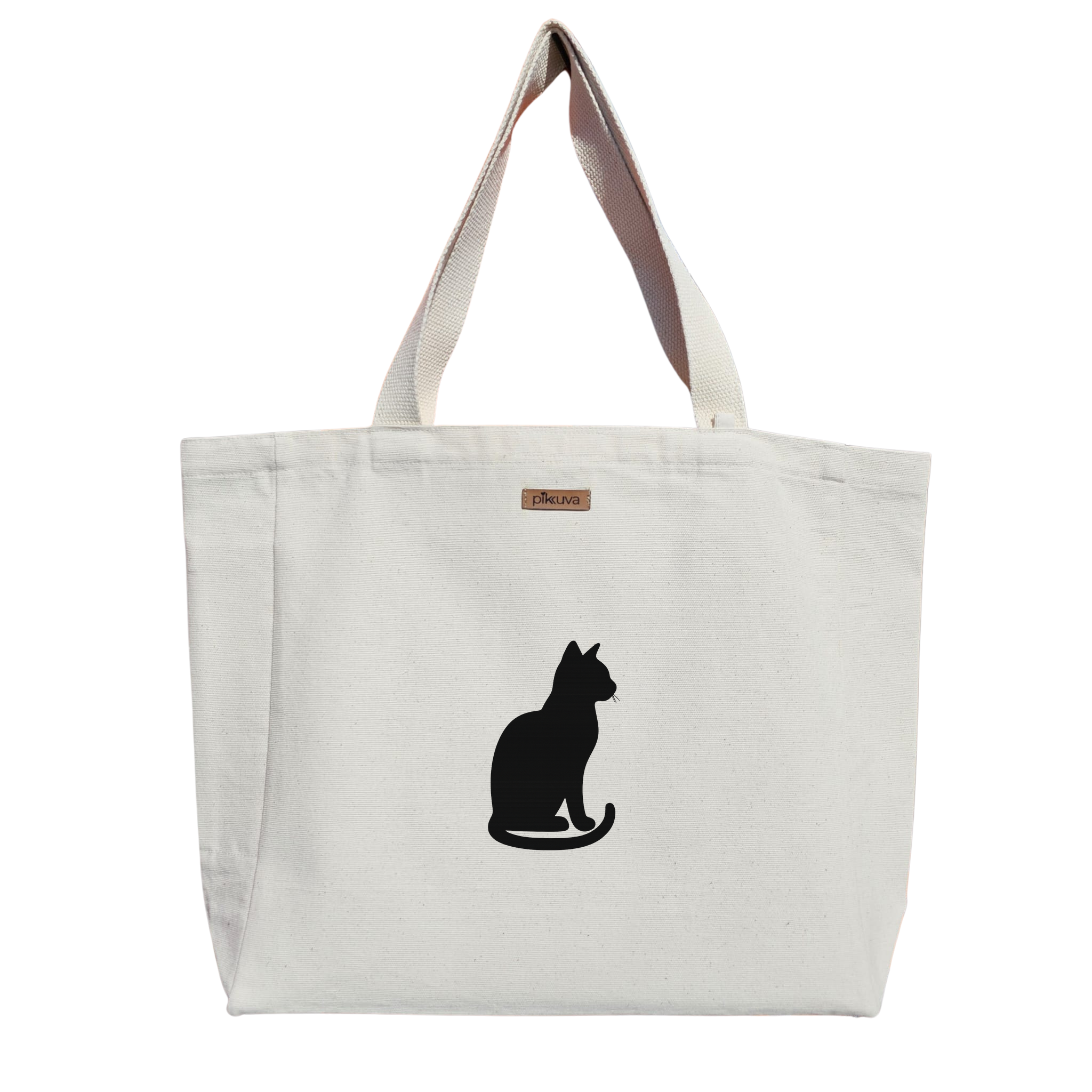Siyah Kedi Silueti Black Cat Silhouette Baskılı Naturel Kanvas Bez Çanta Sap Beyaz Cırt Cırtlı Suluk Tutuculu