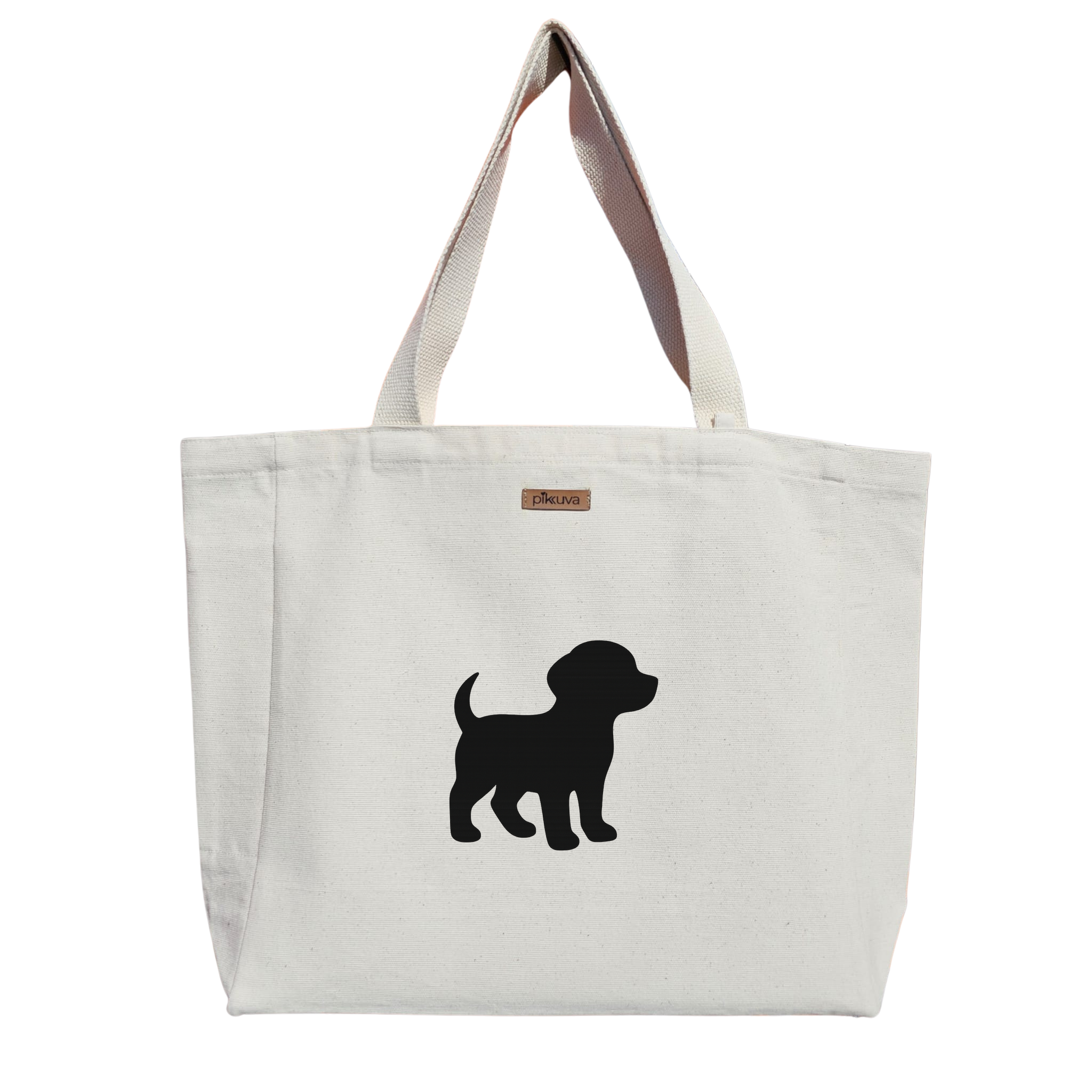 Natural Canvas Tote Bag, Natural Handle, White Velcro, Water Bottle Holder — 12x20