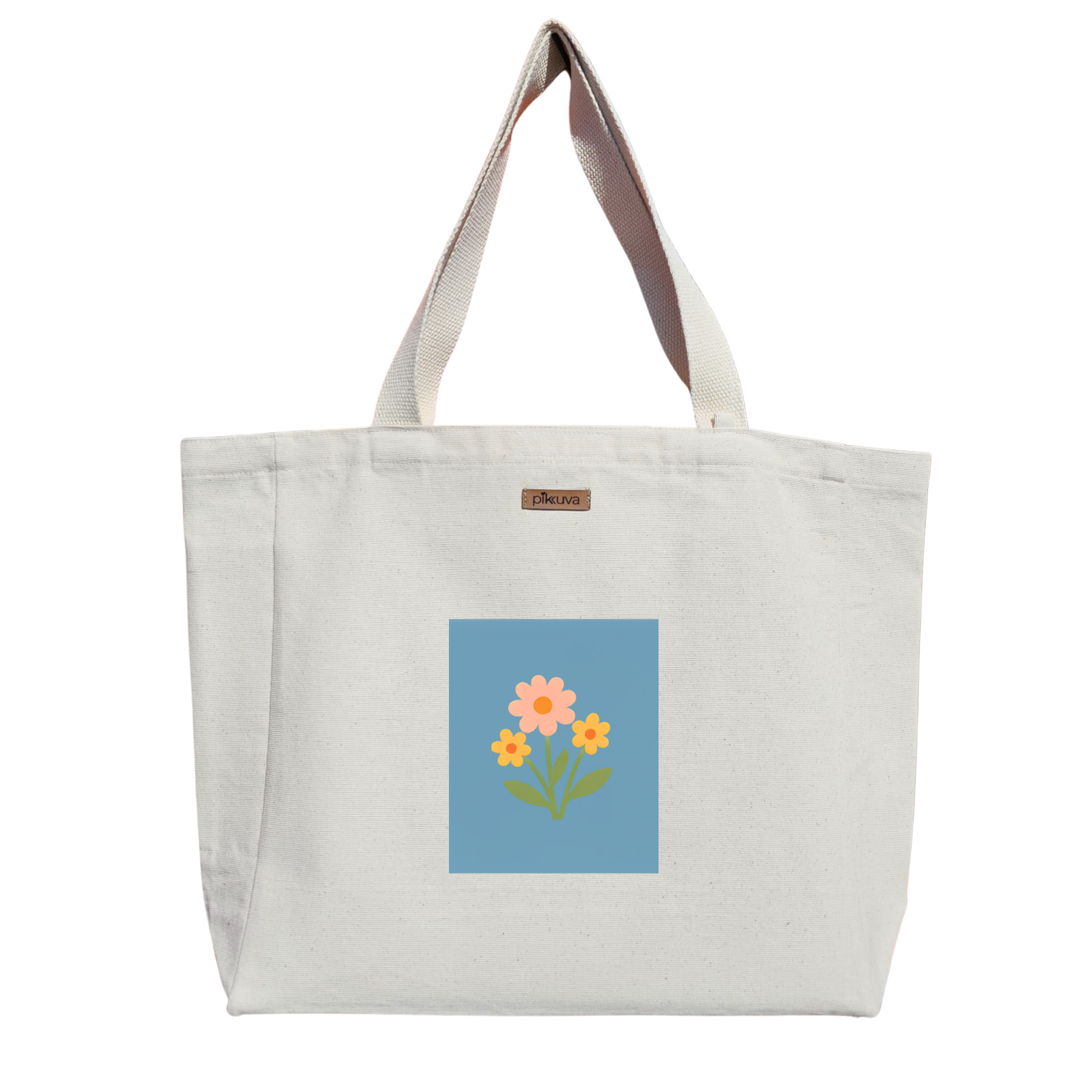 Pastel Çiçekler ile Renkli Bahar flowers Baskılıı Naturel Kanvas Bez Çanta Sap Beyaz Cırt Cırtlı Suluk Tutuculu — 12x20