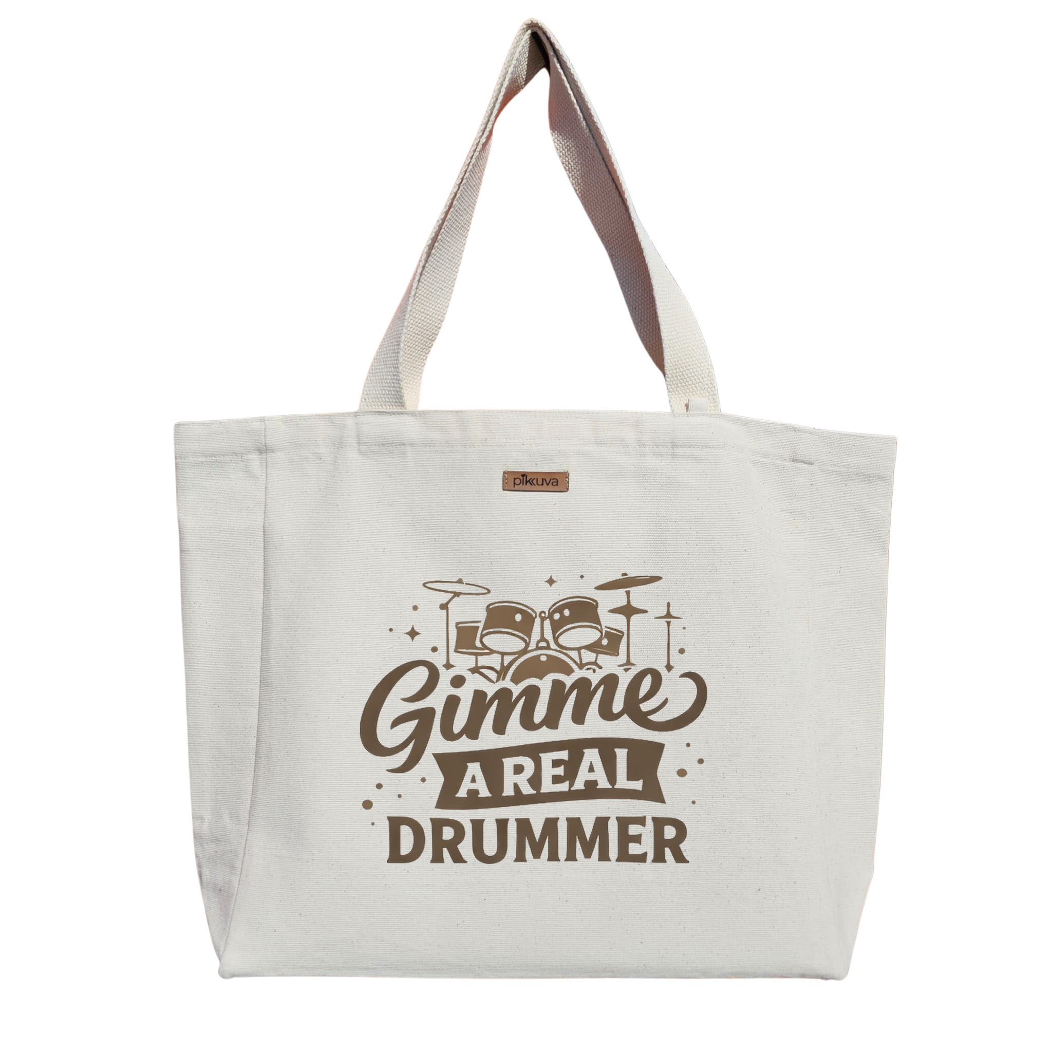 Natural Canvas Tote Bag, Natural Handle, White Velcro, Water Bottle Holder