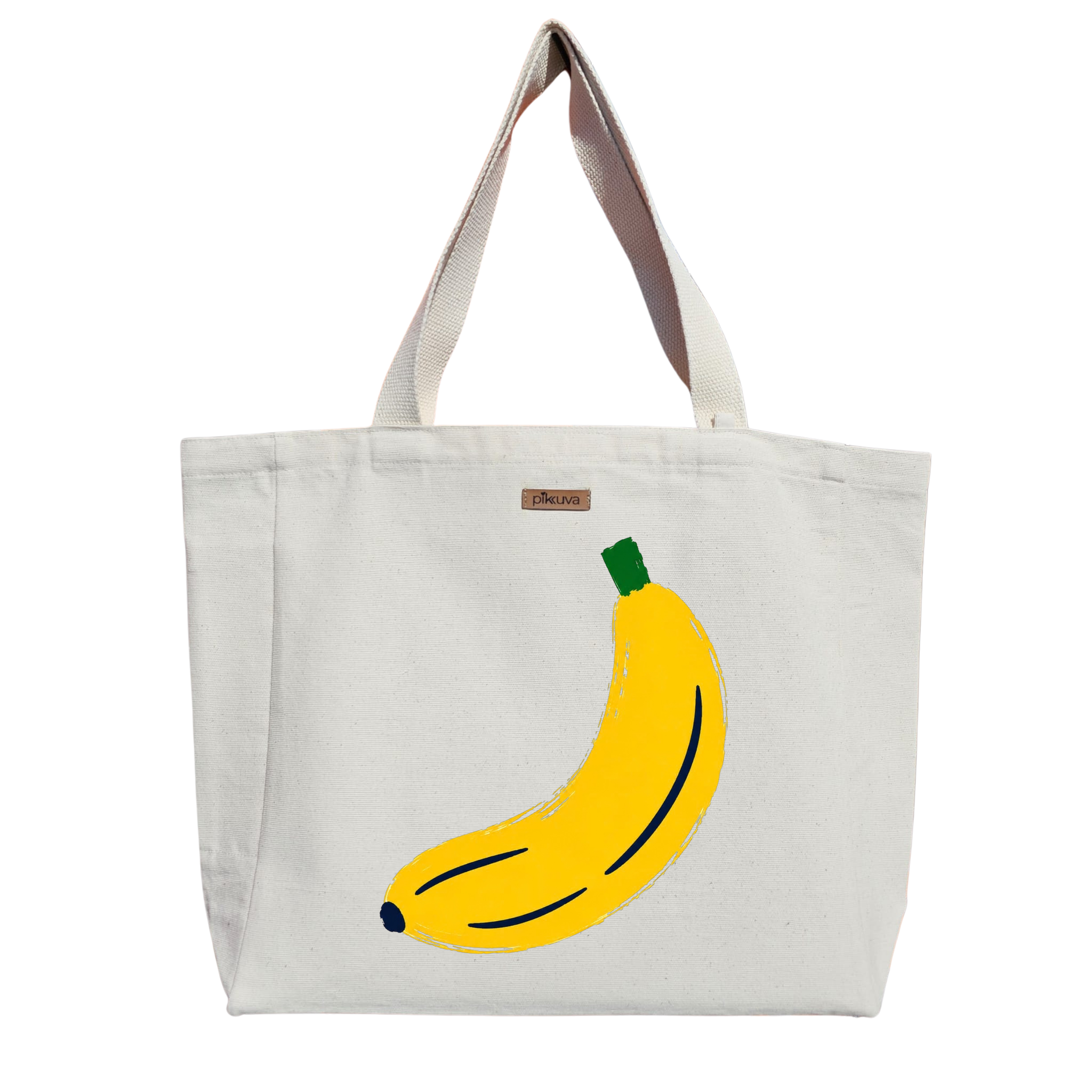 Natural Canvas Tote Bag, Natural Handle, White Velcro, Water Bottle Holder — 20x24