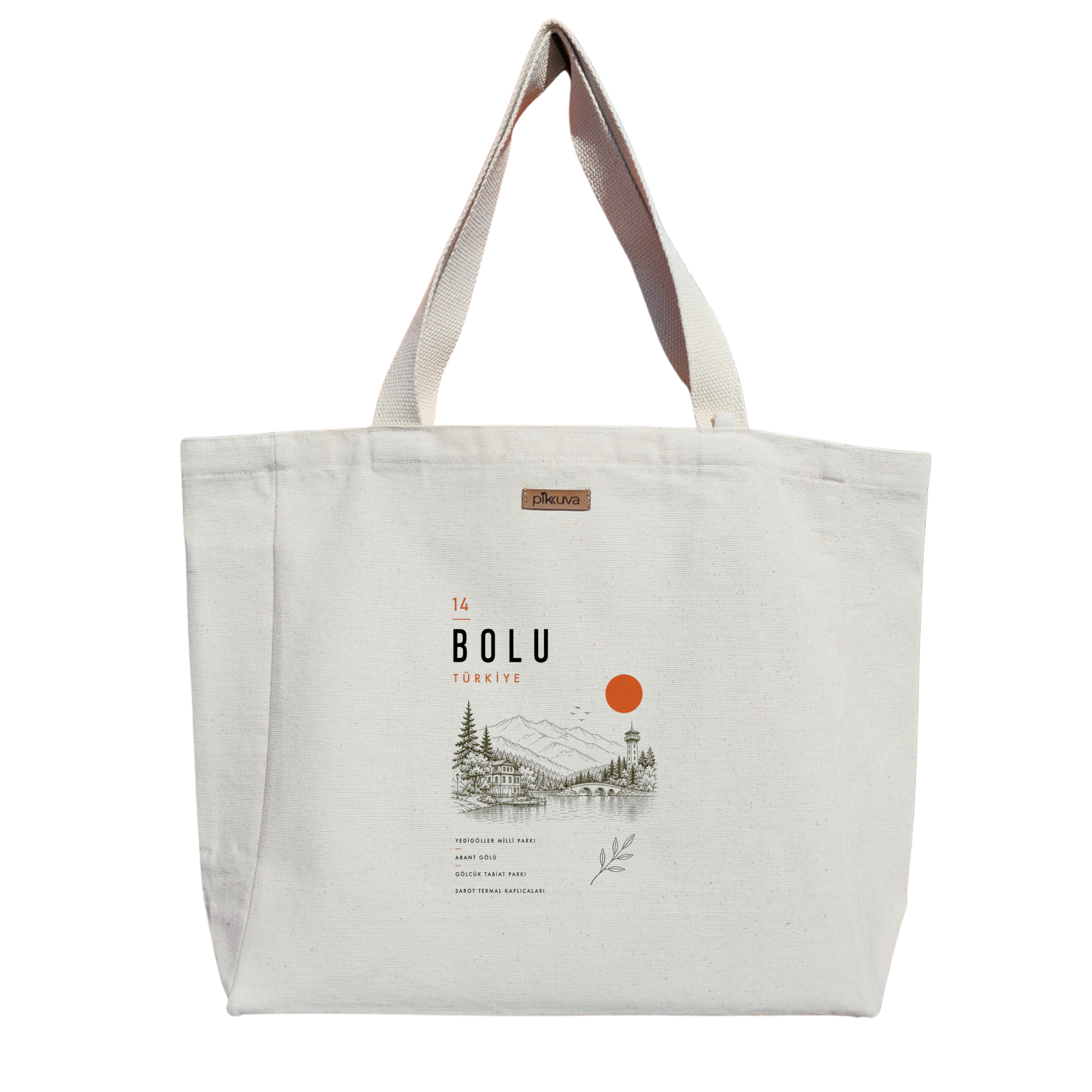 Natural Canvas Tote Bag, Natural Handle, White Velcro, Water Bottle Holder