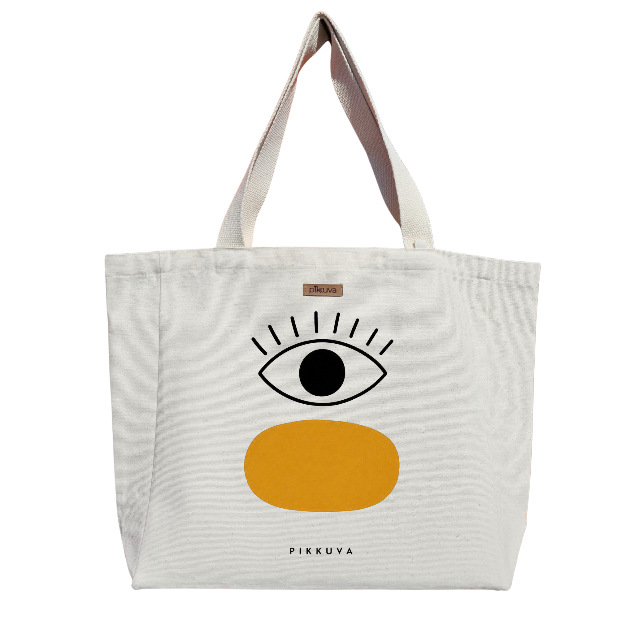Natural Canvas Tote Bag, Natural Handle, White Velcro, Water Bottle Holder — 20x24