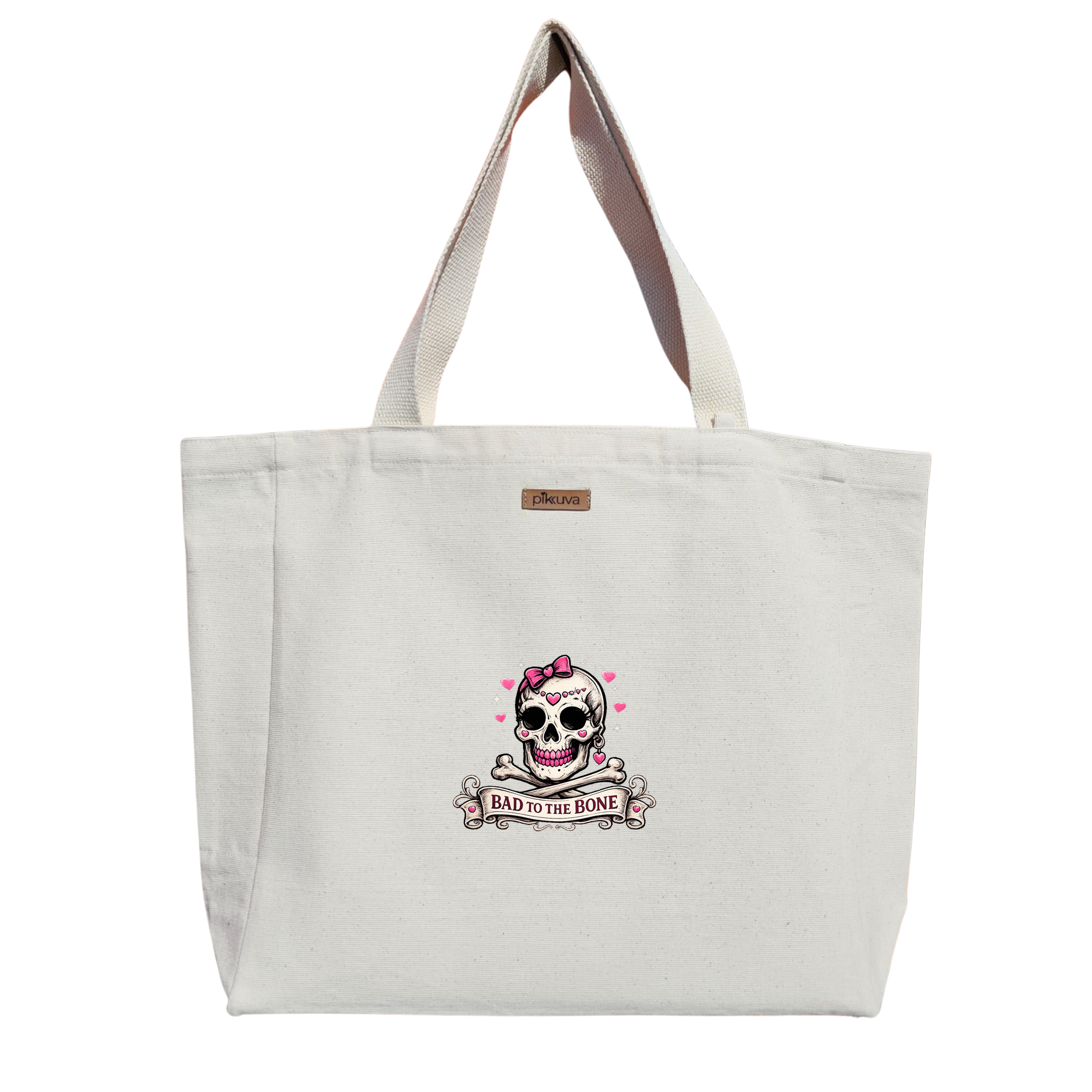 Natural Canvas Tote Bag, Natural Handle, White Velcro, Water Bottle Holder — 12x20