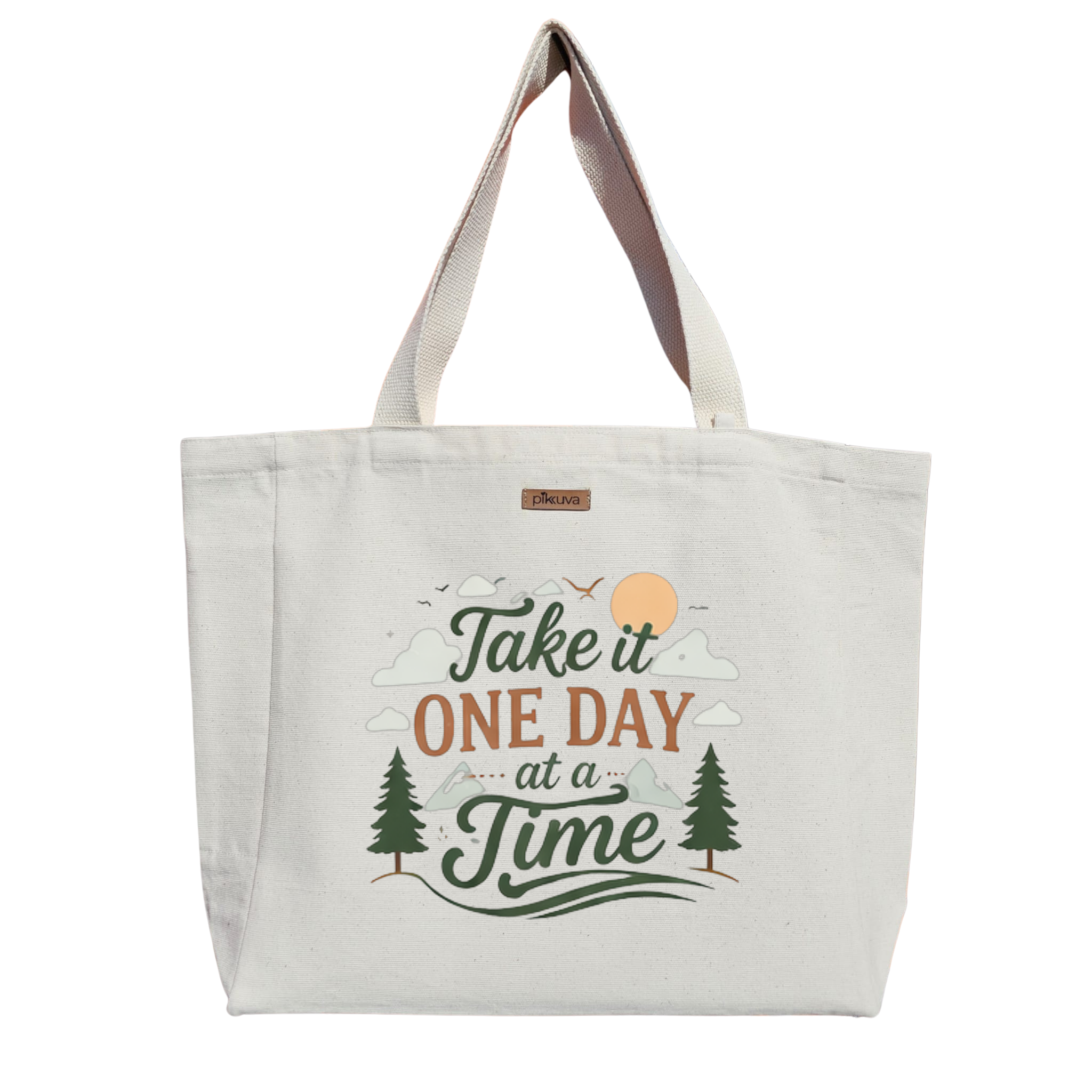 Natural Canvas Tote Bag, Natural Handle, White Velcro, Water Bottle Holder