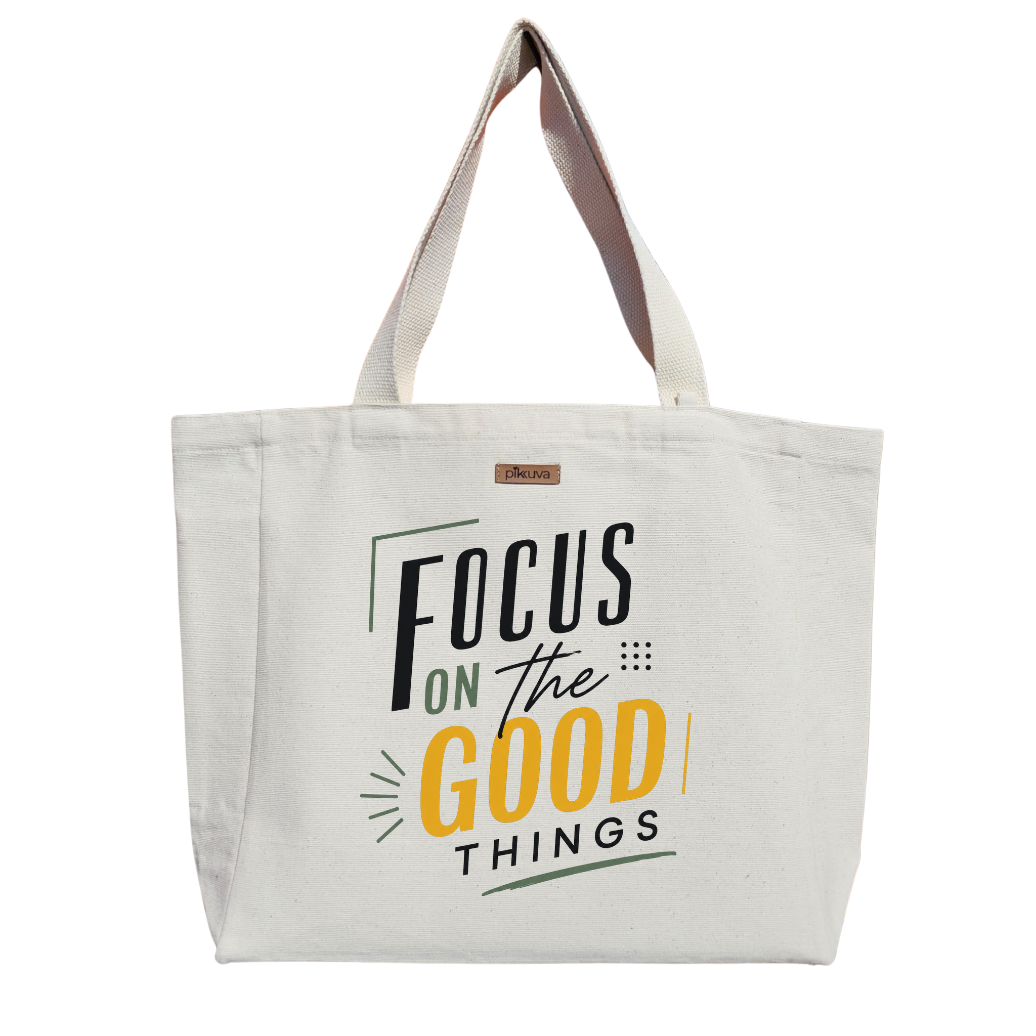 Natural Canvas Tote Bag, Natural Handle, White Velcro, Water Bottle Holder — 20x24