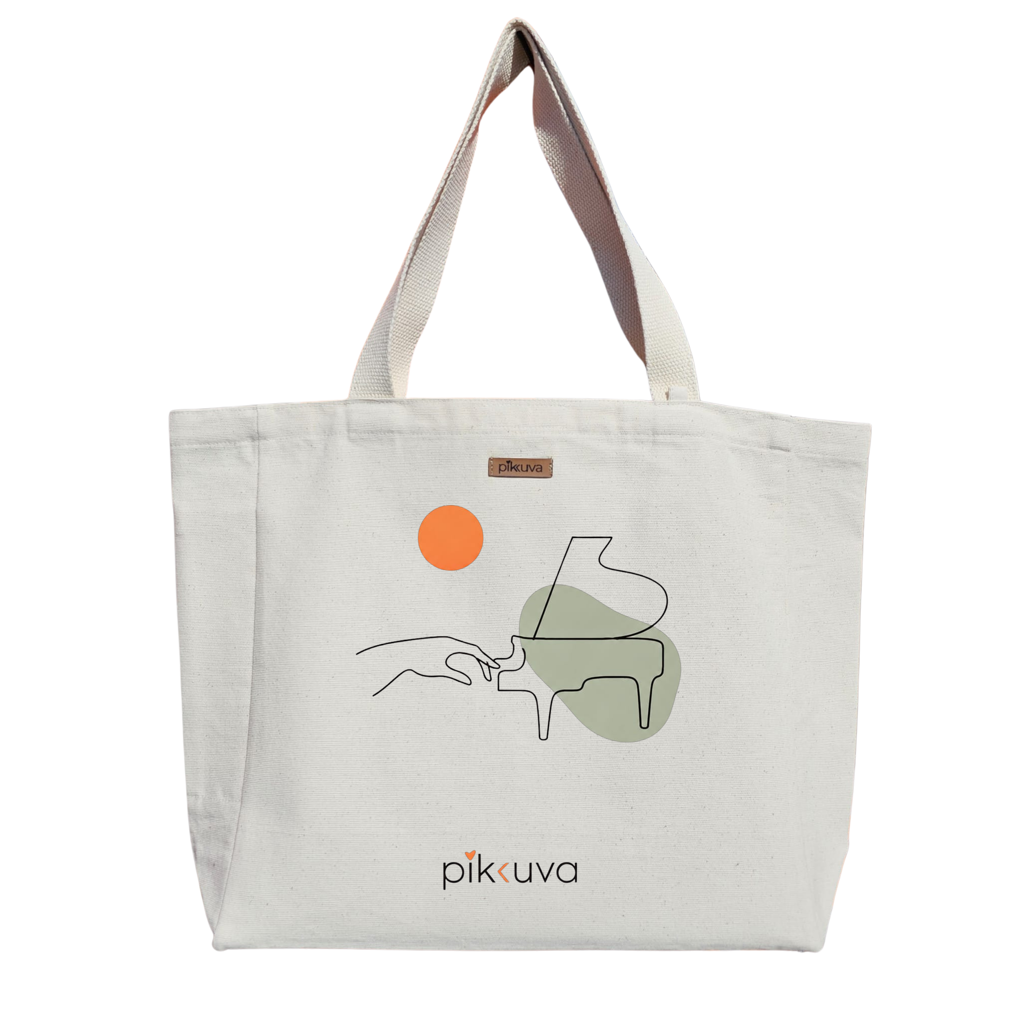 Natural Canvas Tote Bag, Natural Handle, White Velcro, Water Bottle Holder — 20x24