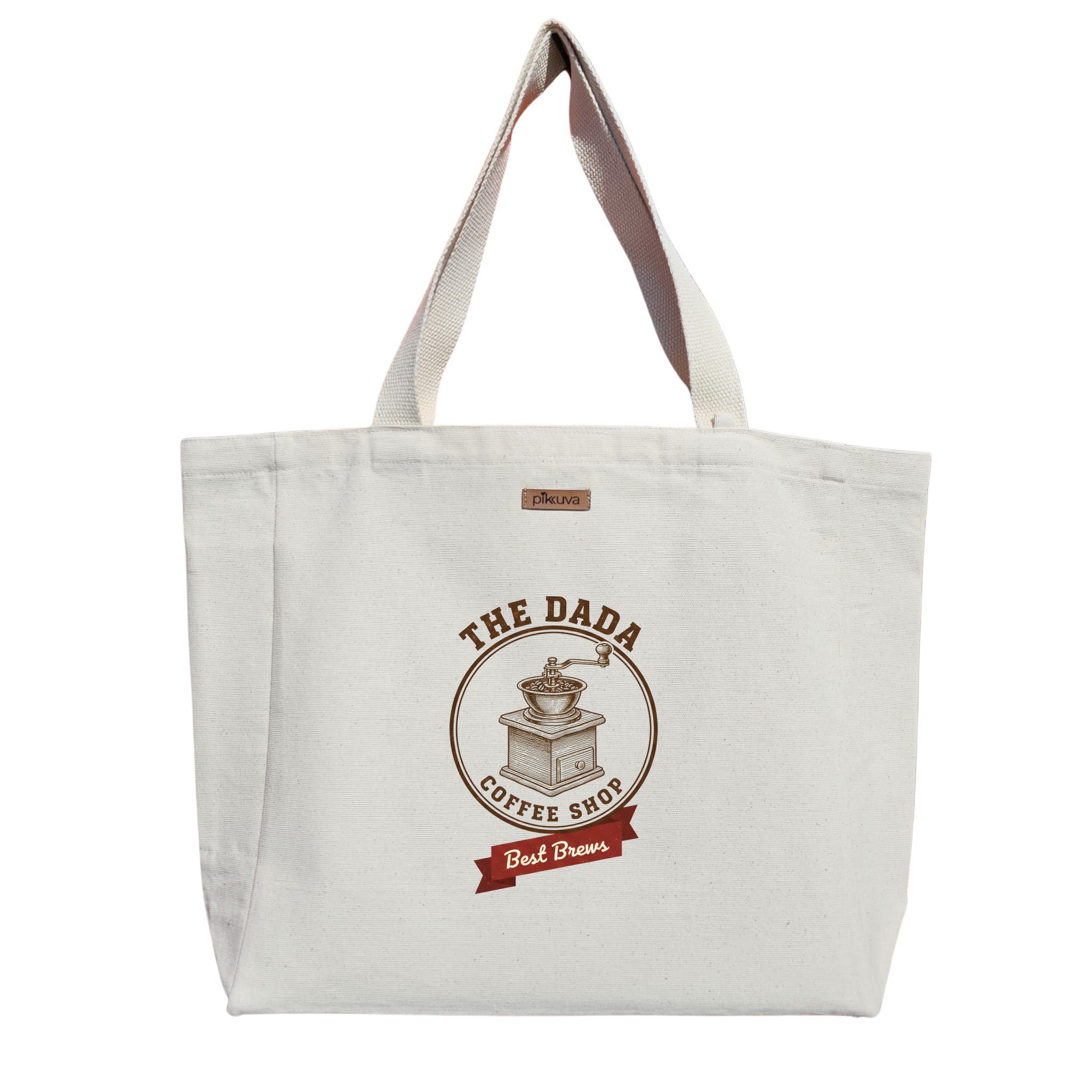 Natural Canvas Tote Bag, Natural Handle, White Velcro, Water Bottle Holder — 12x20