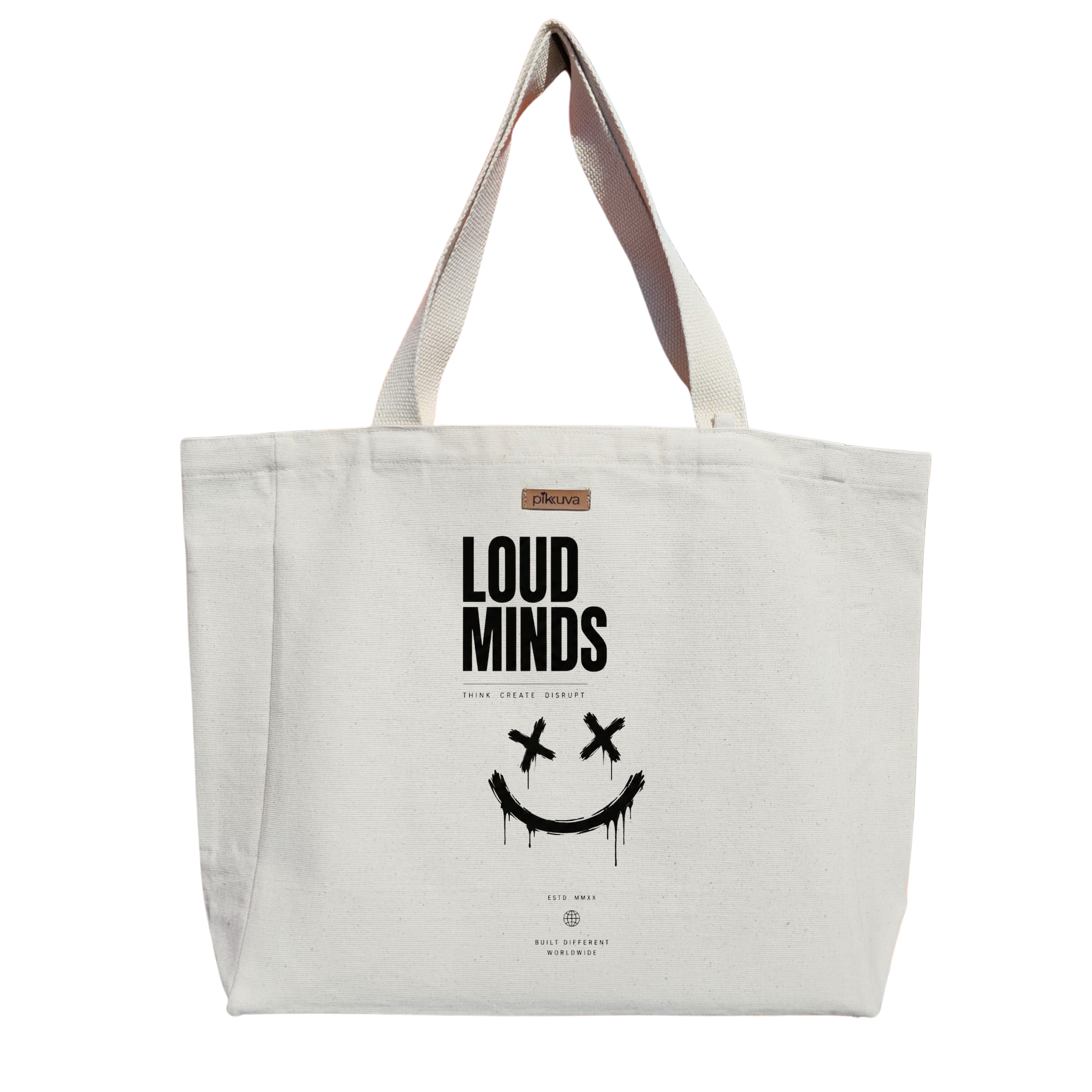 Natural Canvas Tote Bag, Natural Handle, White Velcro, Water Bottle Holder