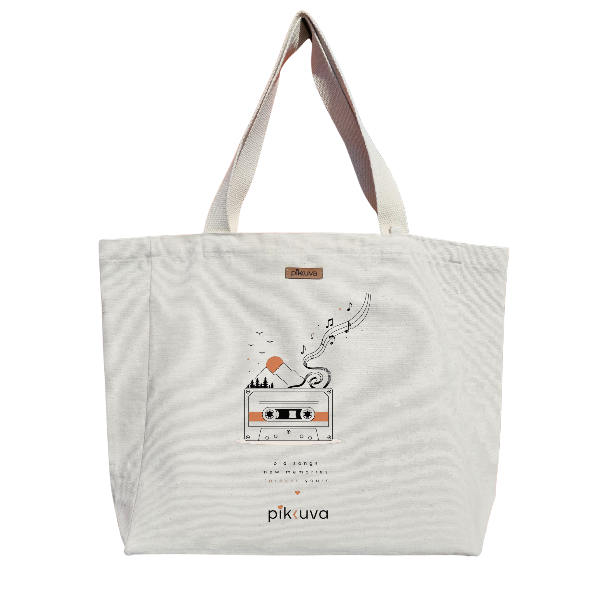 Natural Canvas Tote Bag, Natural Handle, White Velcro, Water Bottle Holder — 20x24