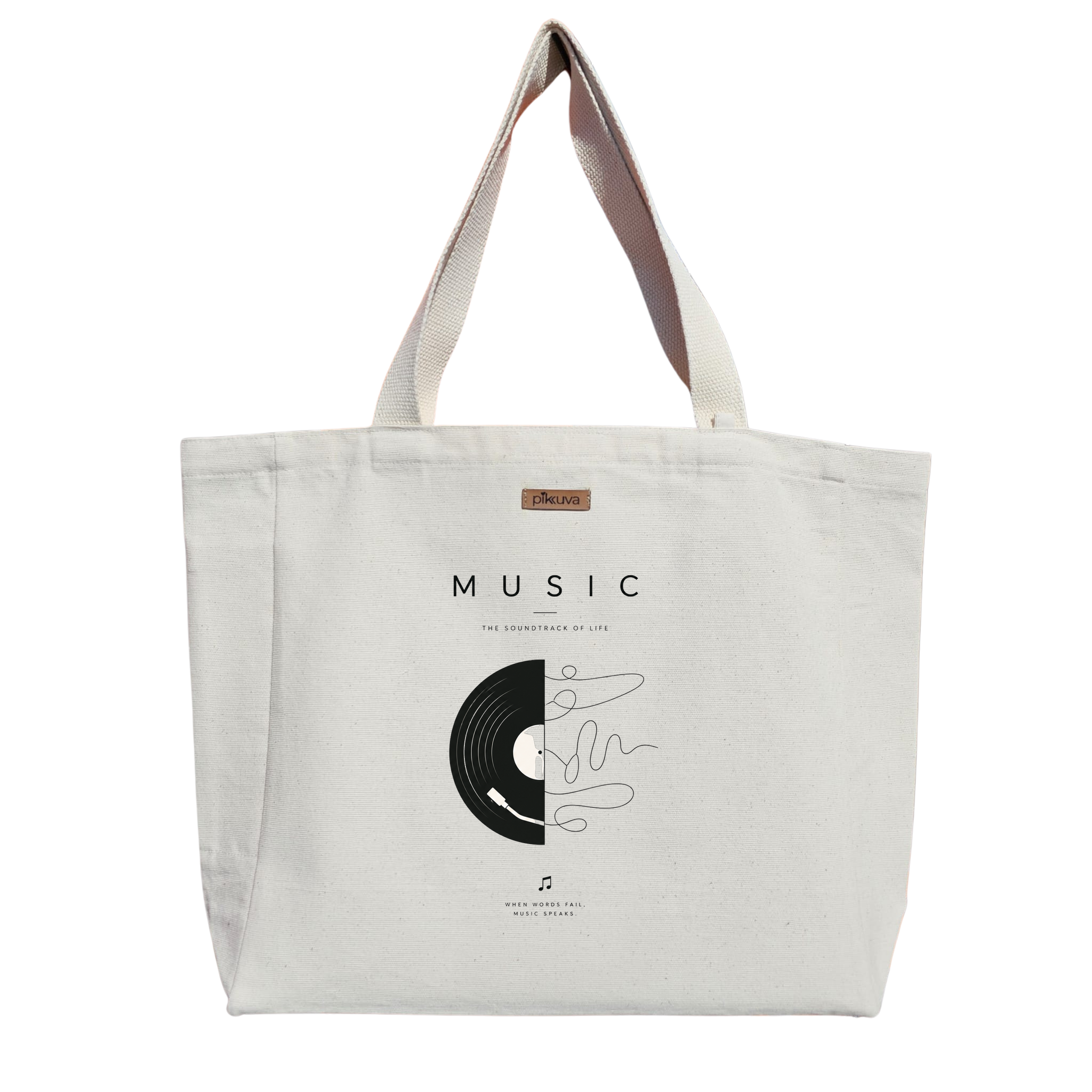 Natural Canvas Tote Bag, Natural Handle, White Velcro, Water Bottle Holder — 12x20
