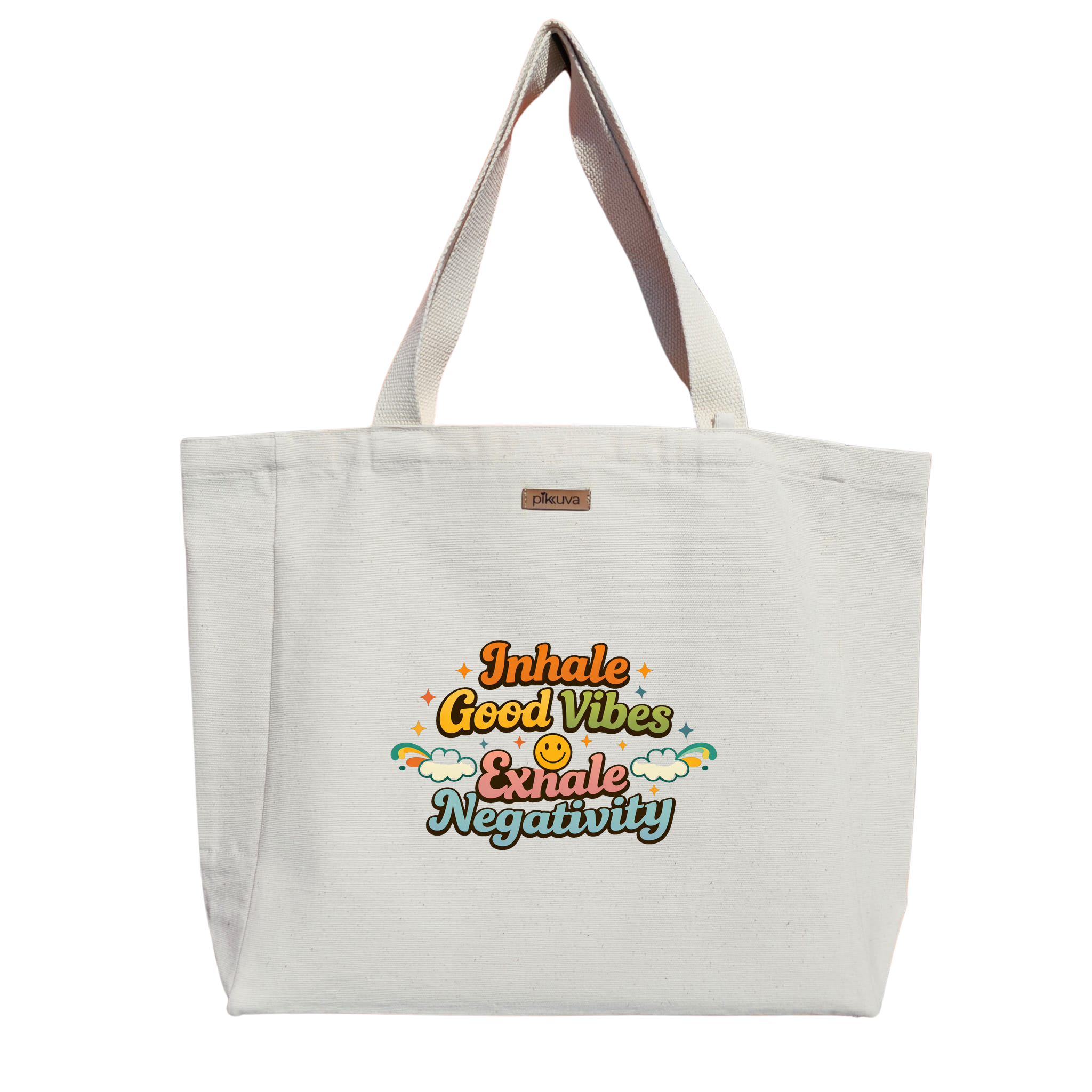 Natural Canvas Tote Bag, Natural Handle, White Velcro, Water Bottle Holder