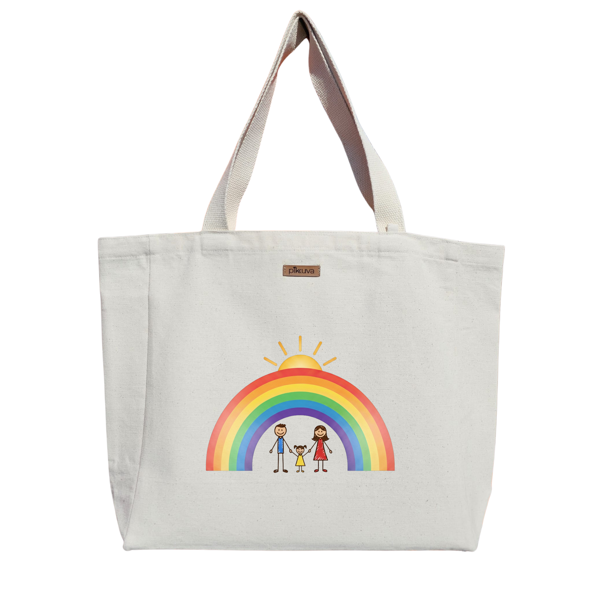 Natural Canvas Tote Bag, Natural Handle, White Velcro, Water Bottle Holder — 20x24