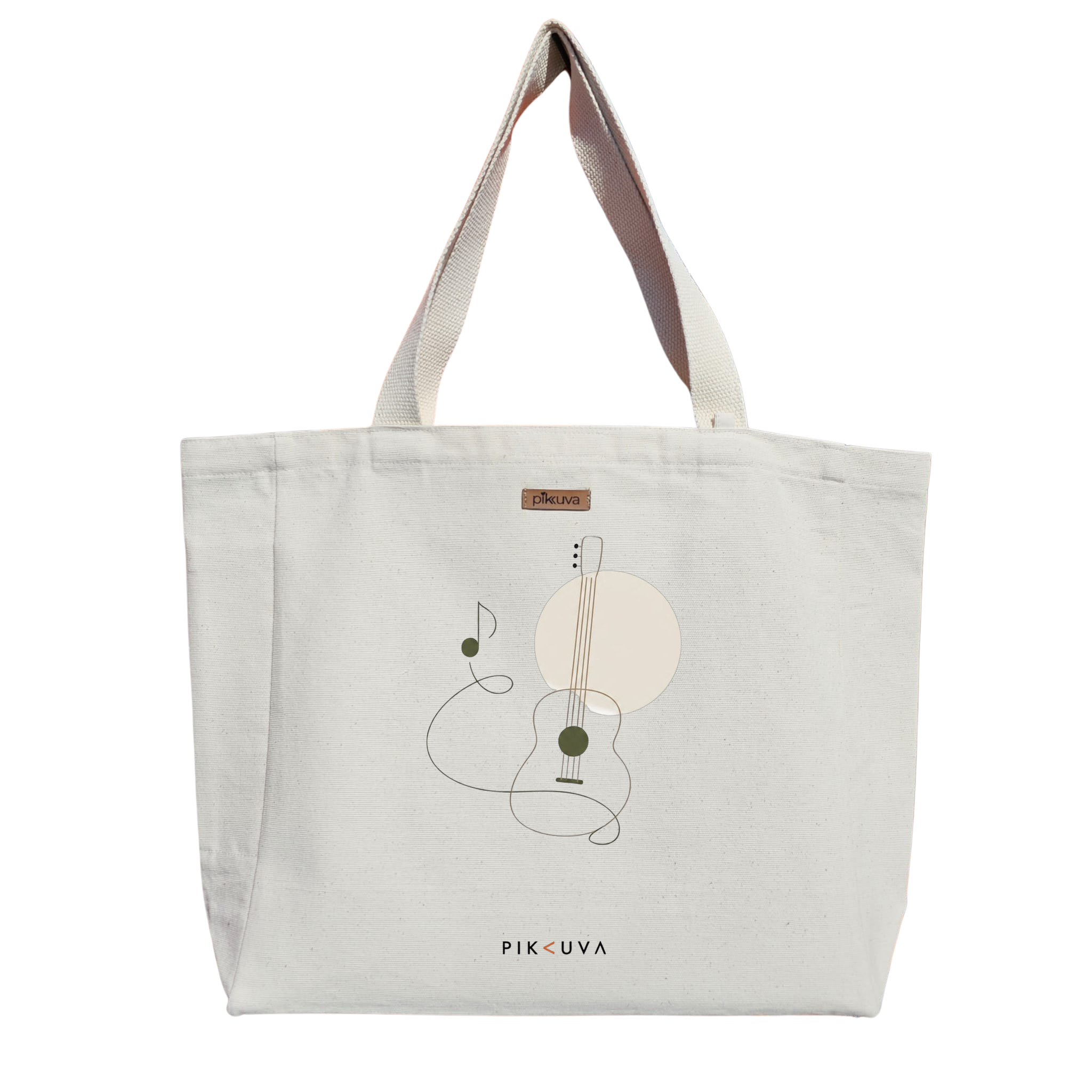 Natural Canvas Tote Bag, Natural Handle, White Velcro, Water Bottle Holder — 20x24