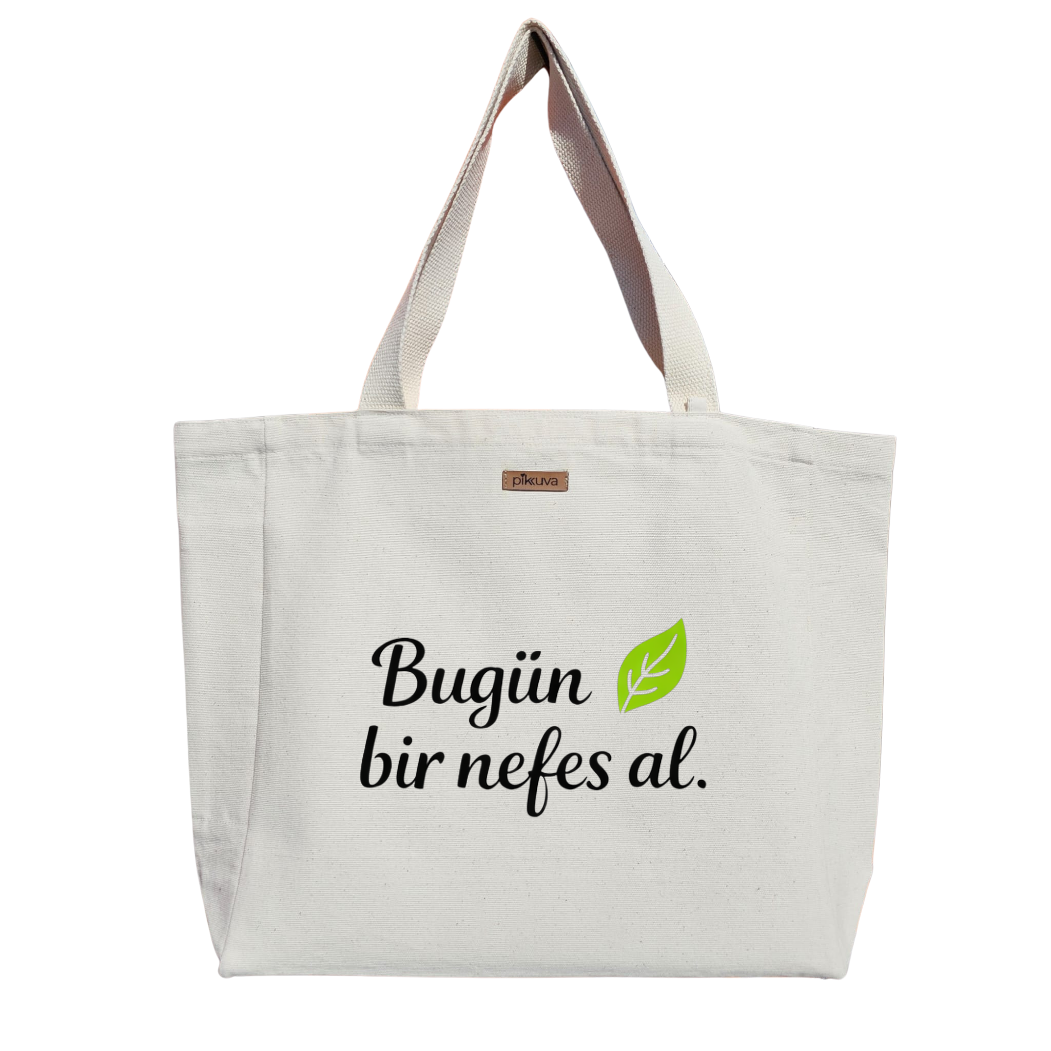 Natural Canvas Tote Bag, Natural Handle, White Velcro, Water Bottle Holder
