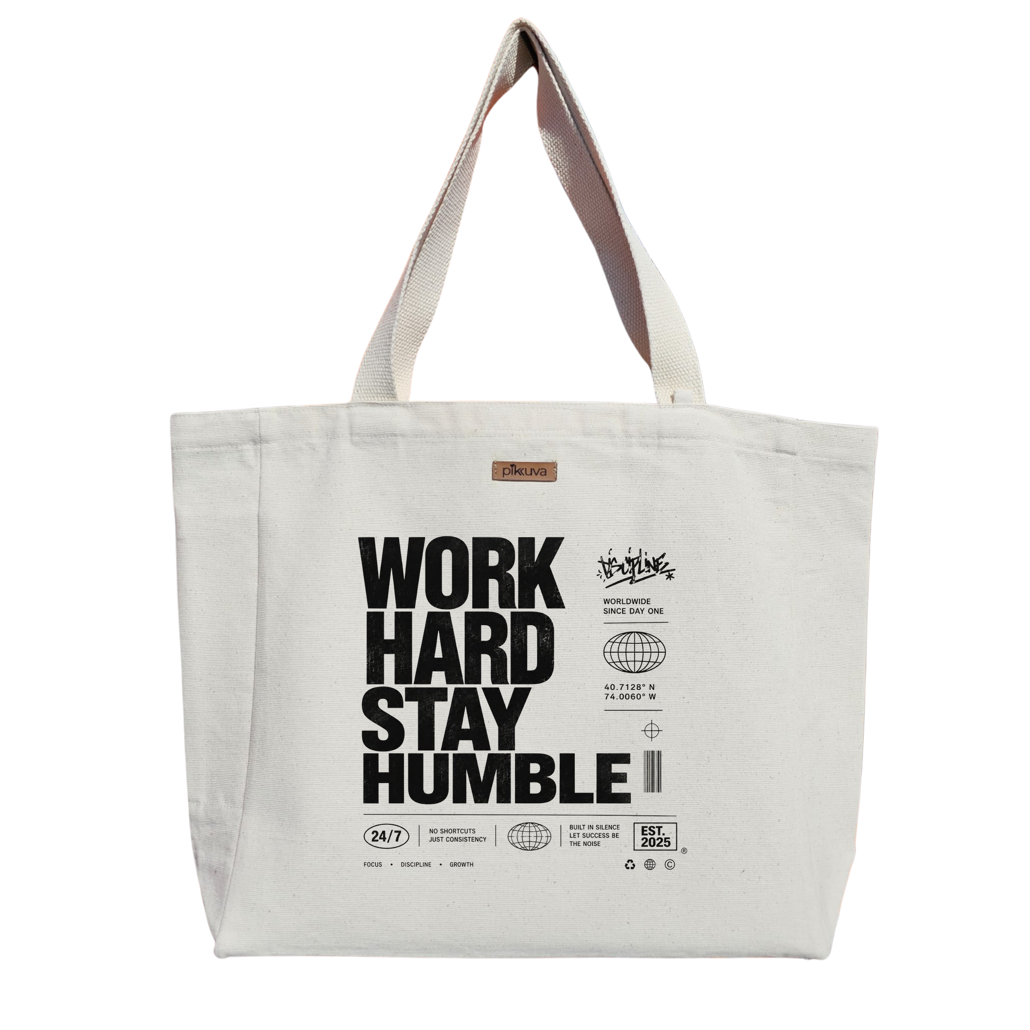 Natural Canvas Tote Bag, Natural Handle, White Velcro, Water Bottle Holder