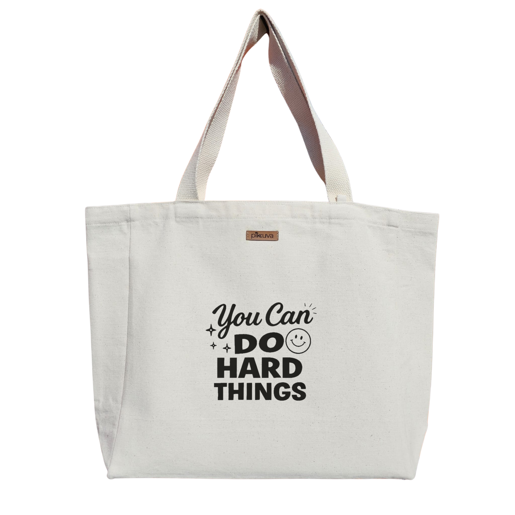 Natural Canvas Tote Bag, Natural Handle, White Velcro, Water Bottle Holder