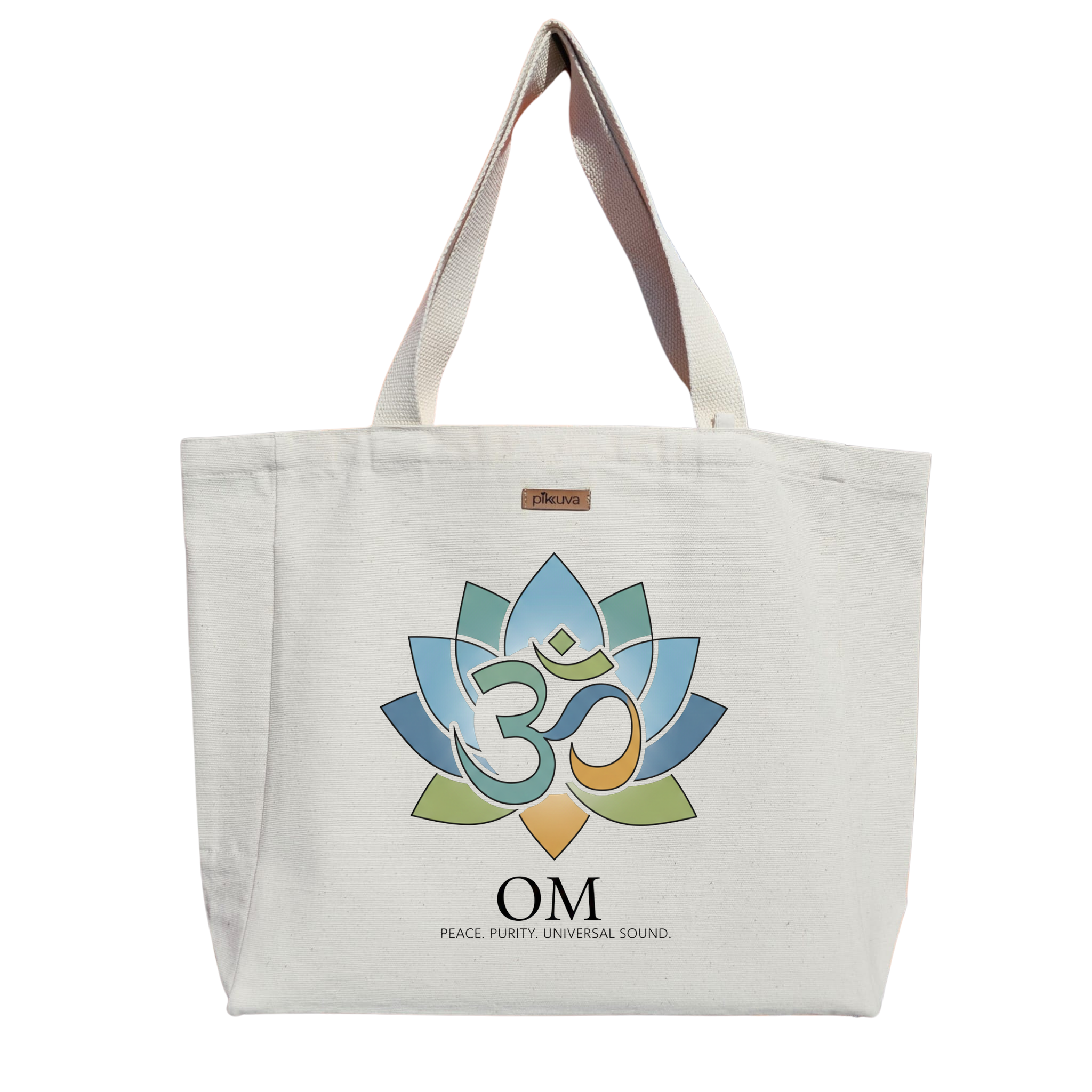 Natural Canvas Tote Bag, Natural Handle, White Velcro, Water Bottle Holder — 20x24